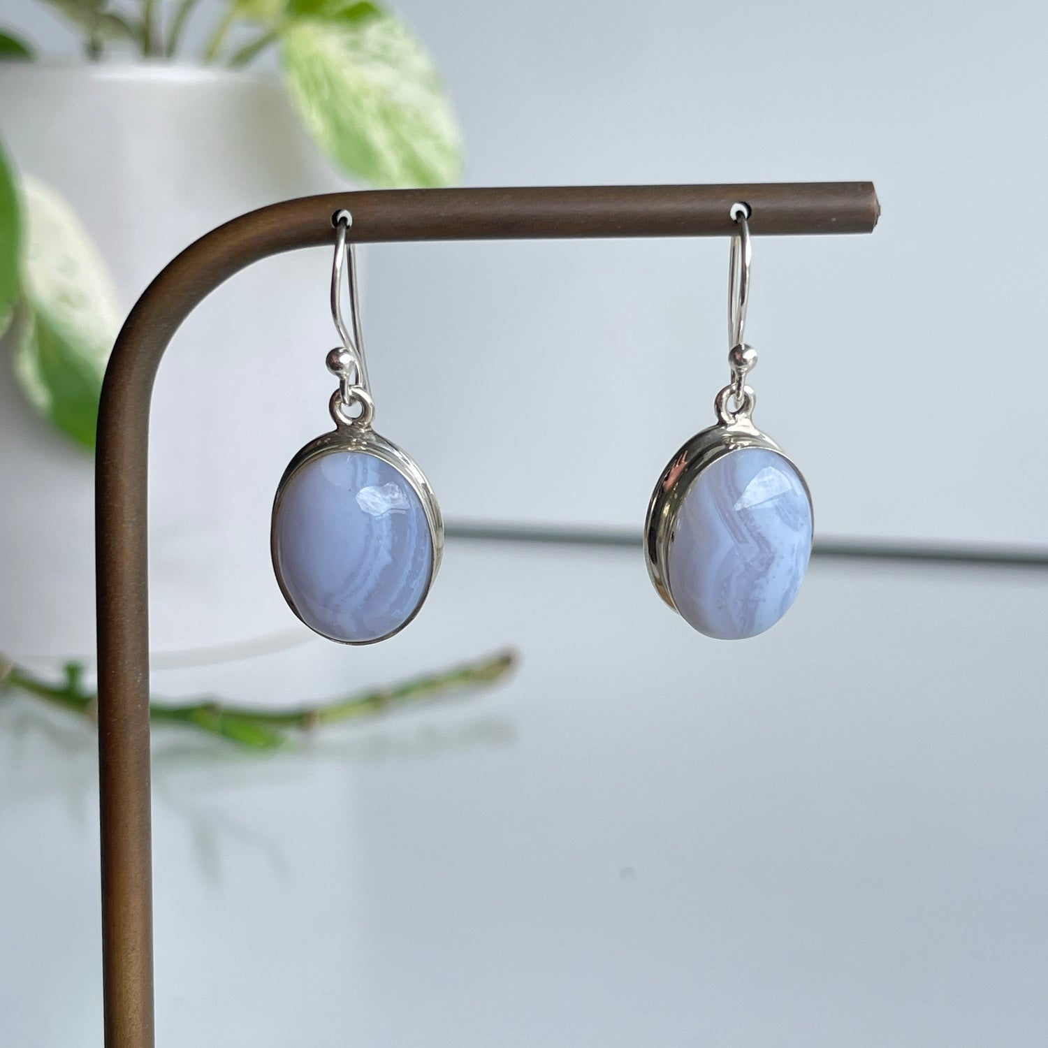 Blue Lace Agate Oval Earrings
