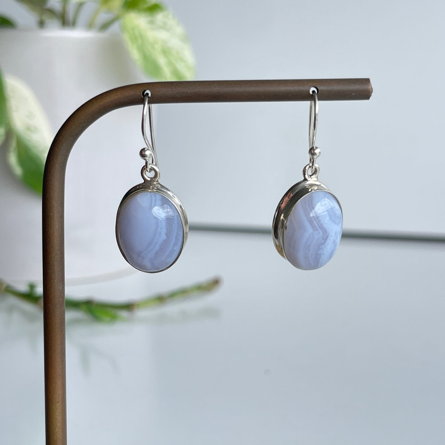 Blue Lace Agate Oval Earrings