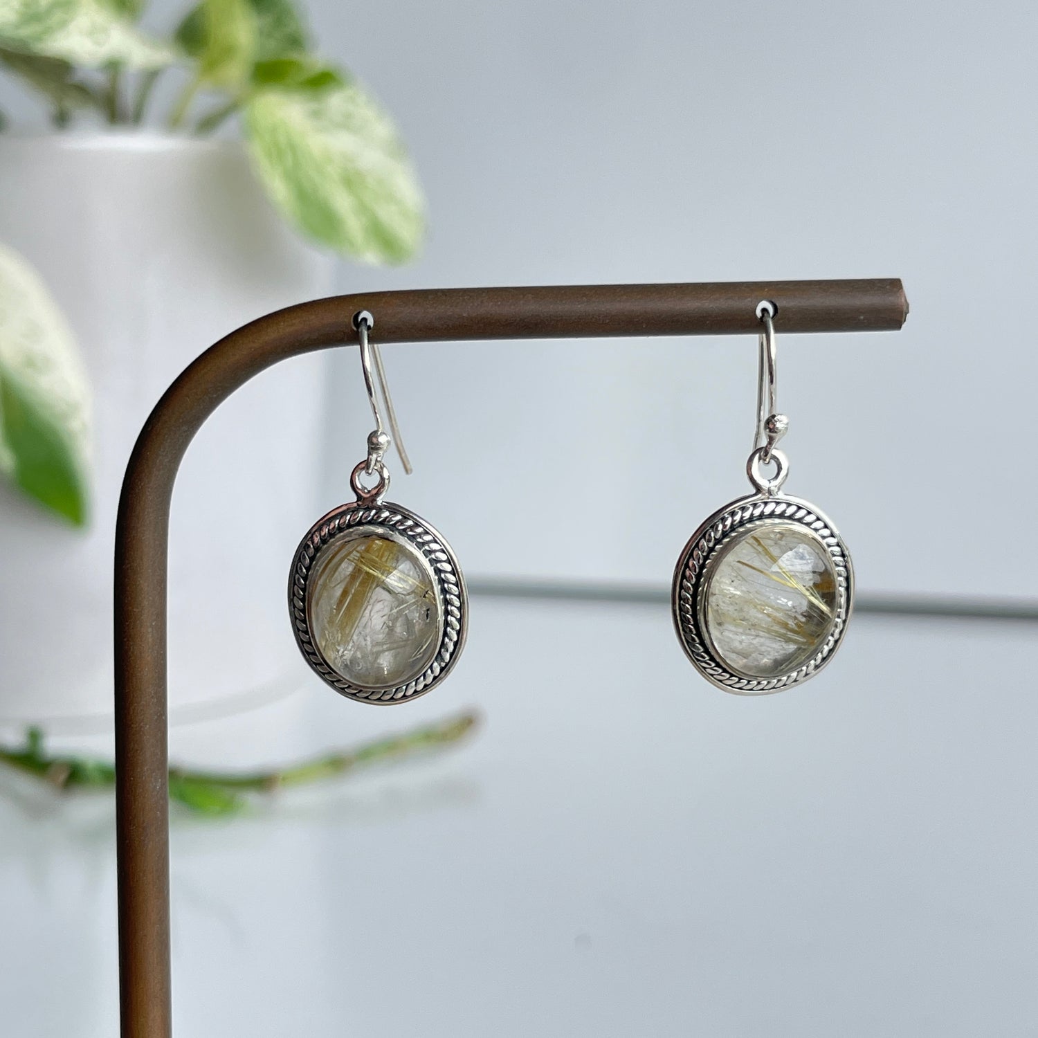 Rutilated Quartz Detailed Oval Earrings