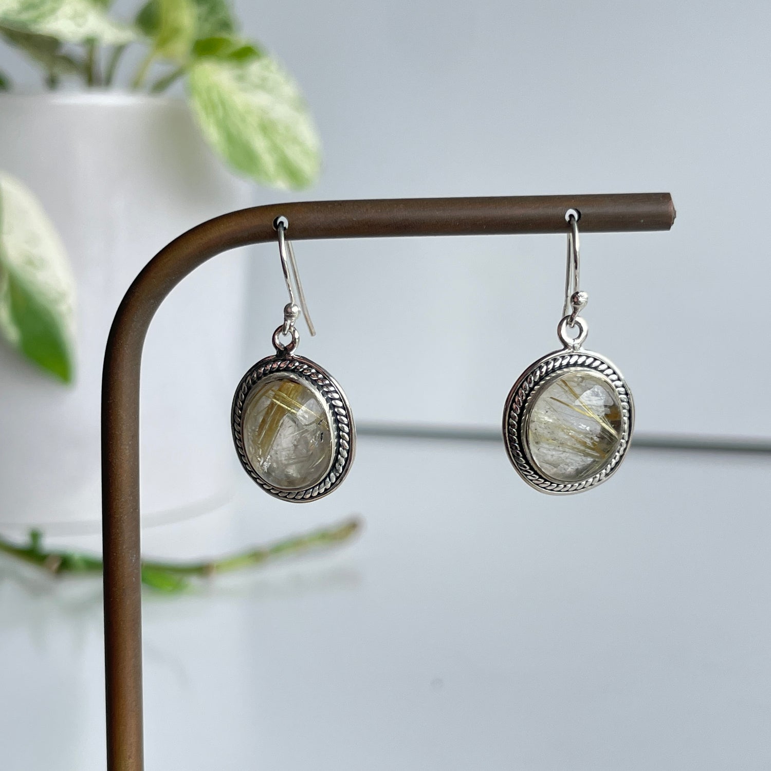 Rutilated Quartz Detailed Oval Earrings
