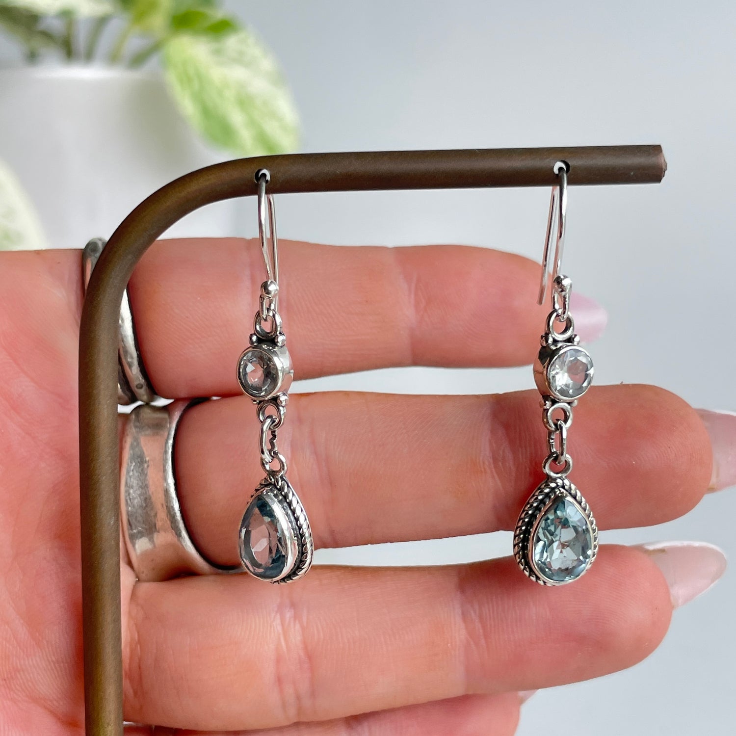 Blue Topaz Double Stone Earrings