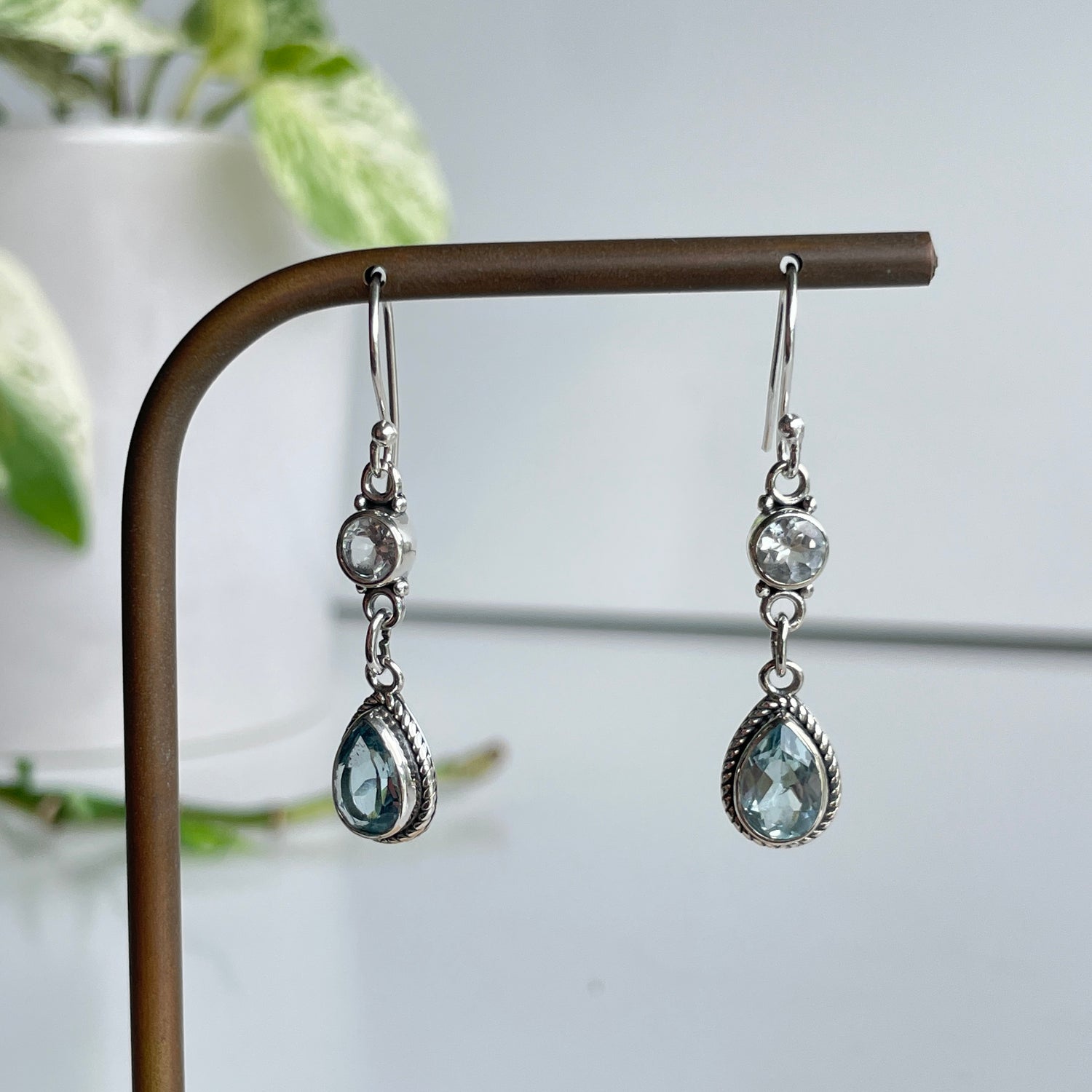 Blue Topaz Double Stone Earrings