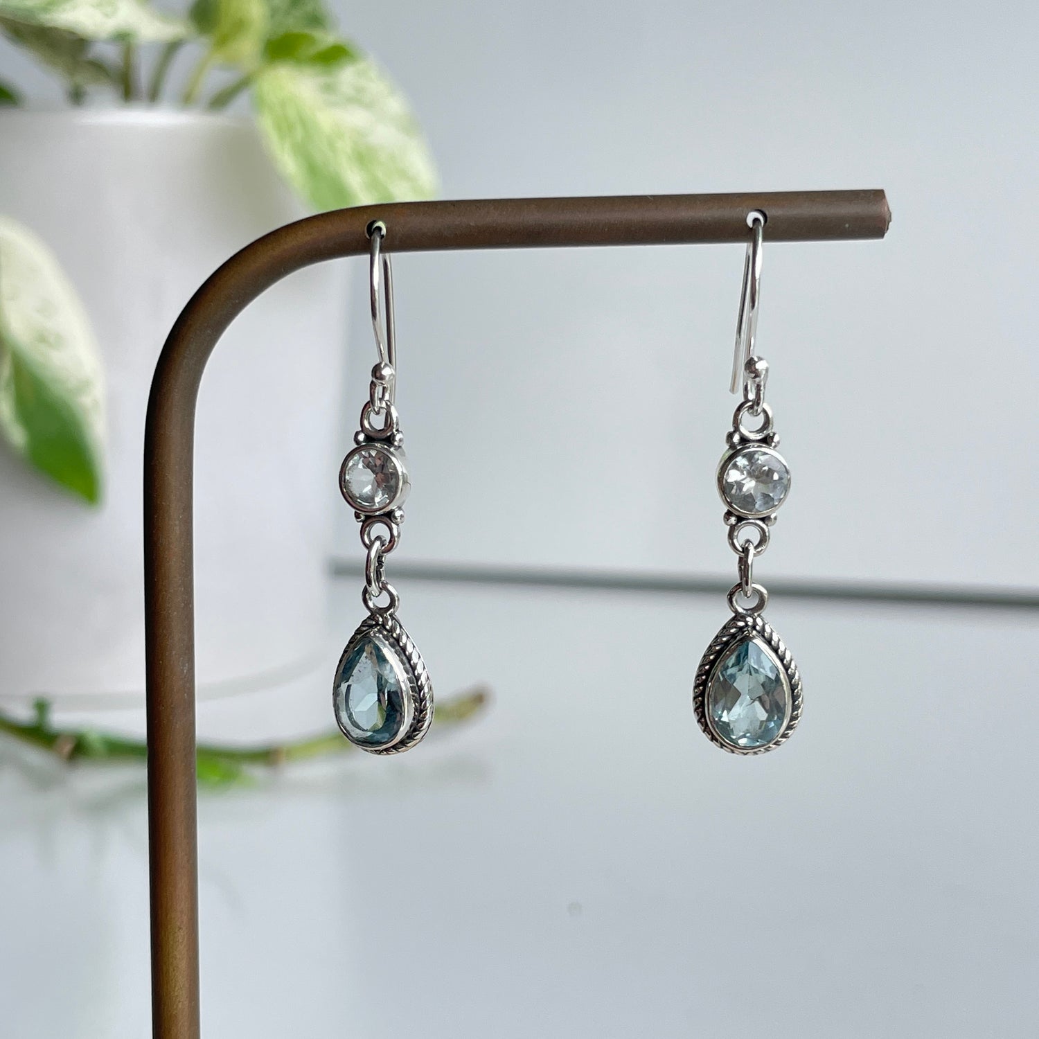 Blue Topaz Double Stone Earrings