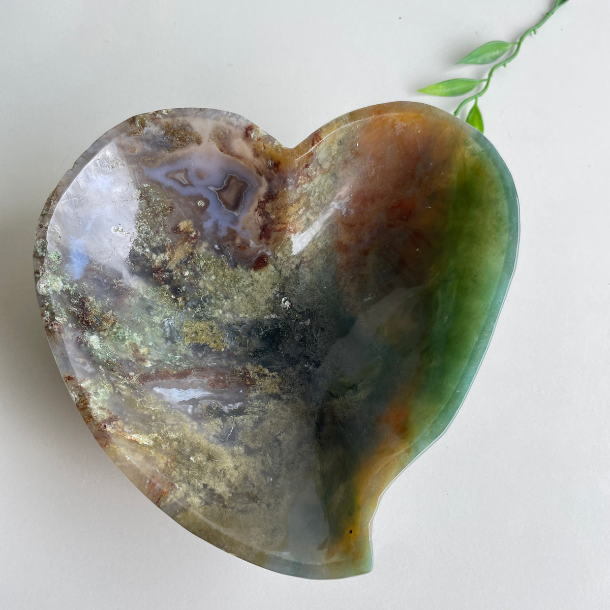 Moss Agate Heart Bowl 14.1cm