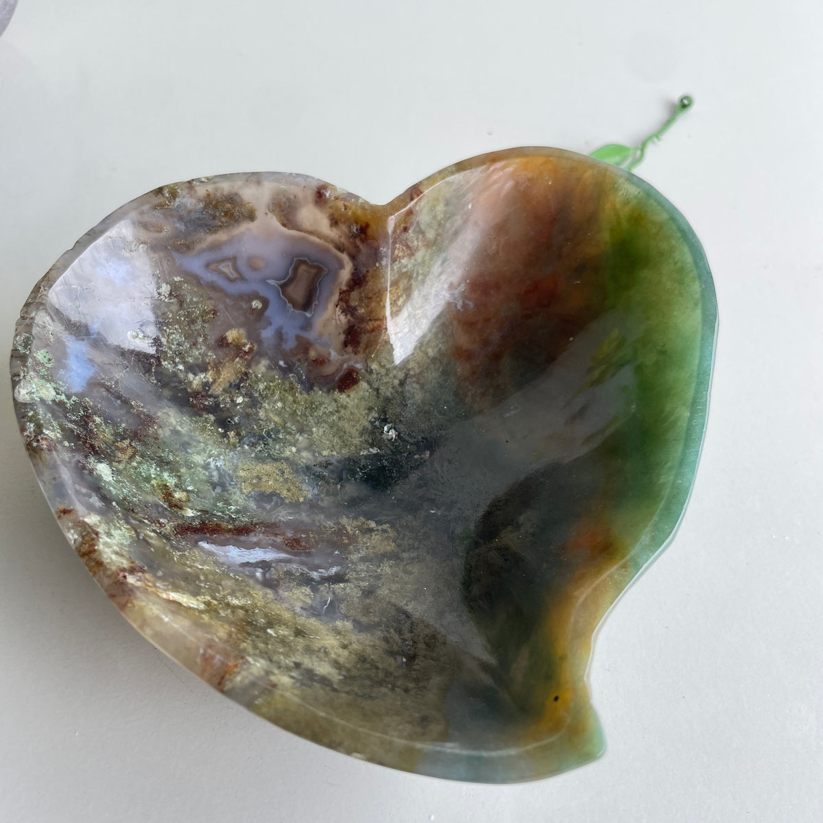 Moss Agate Heart Bowl 14.1cm