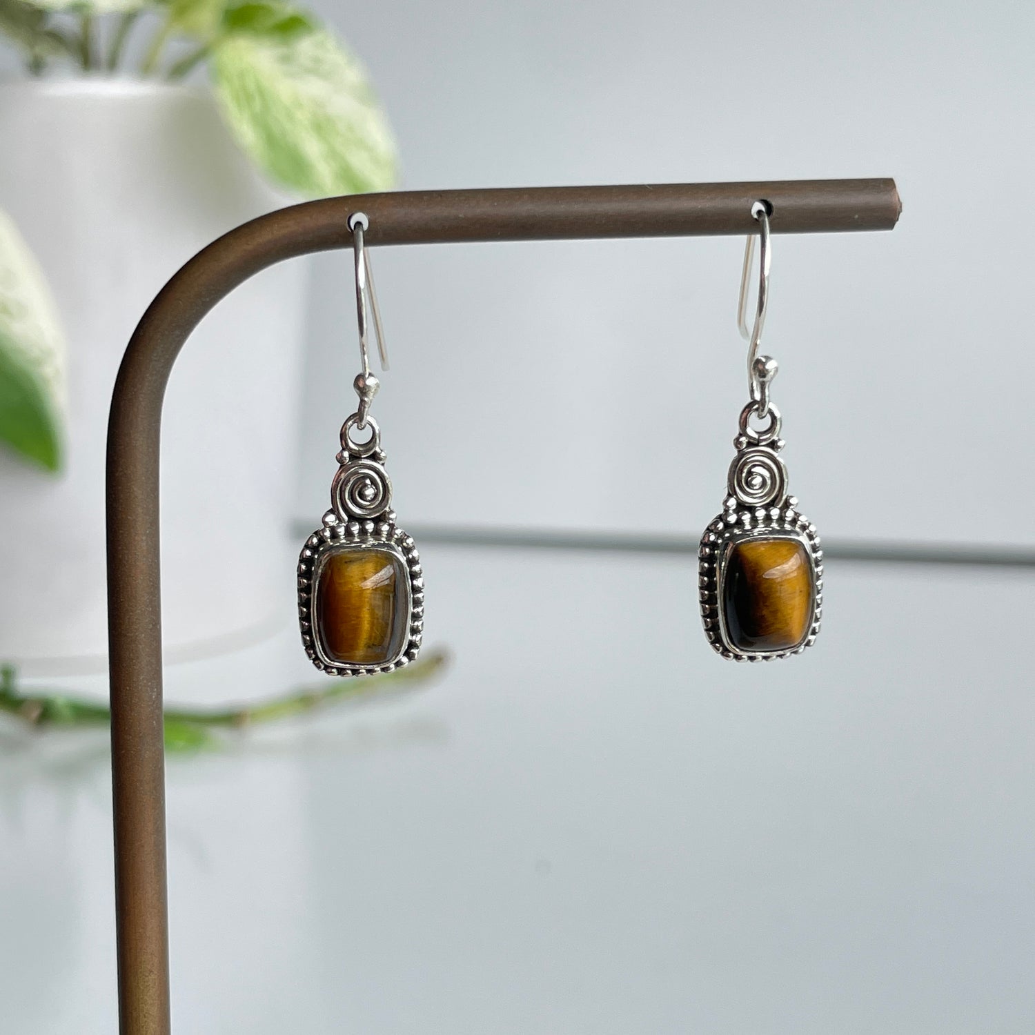 Tigers Eye Rectangle Earrings