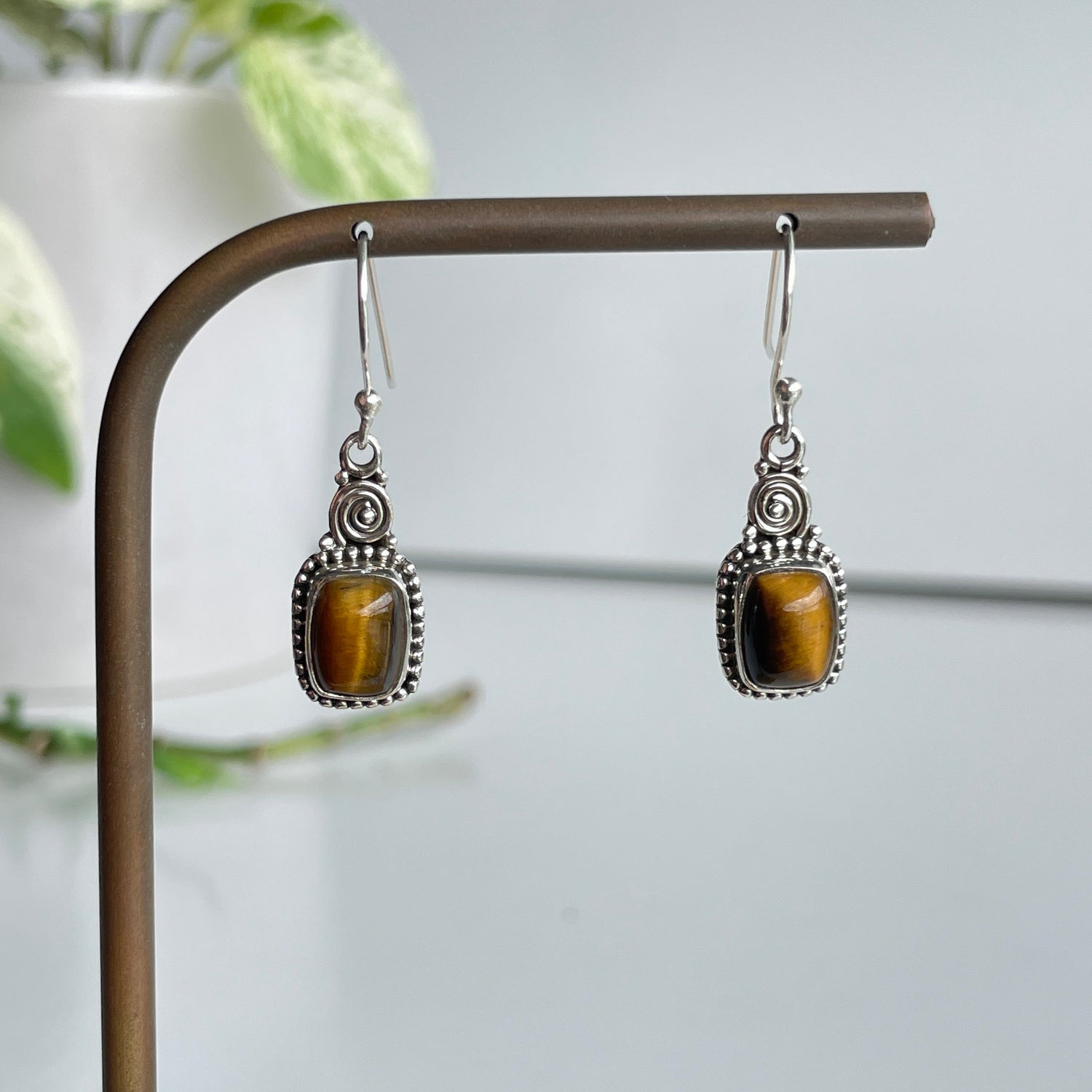 Tigers Eye Rectangle Earrings