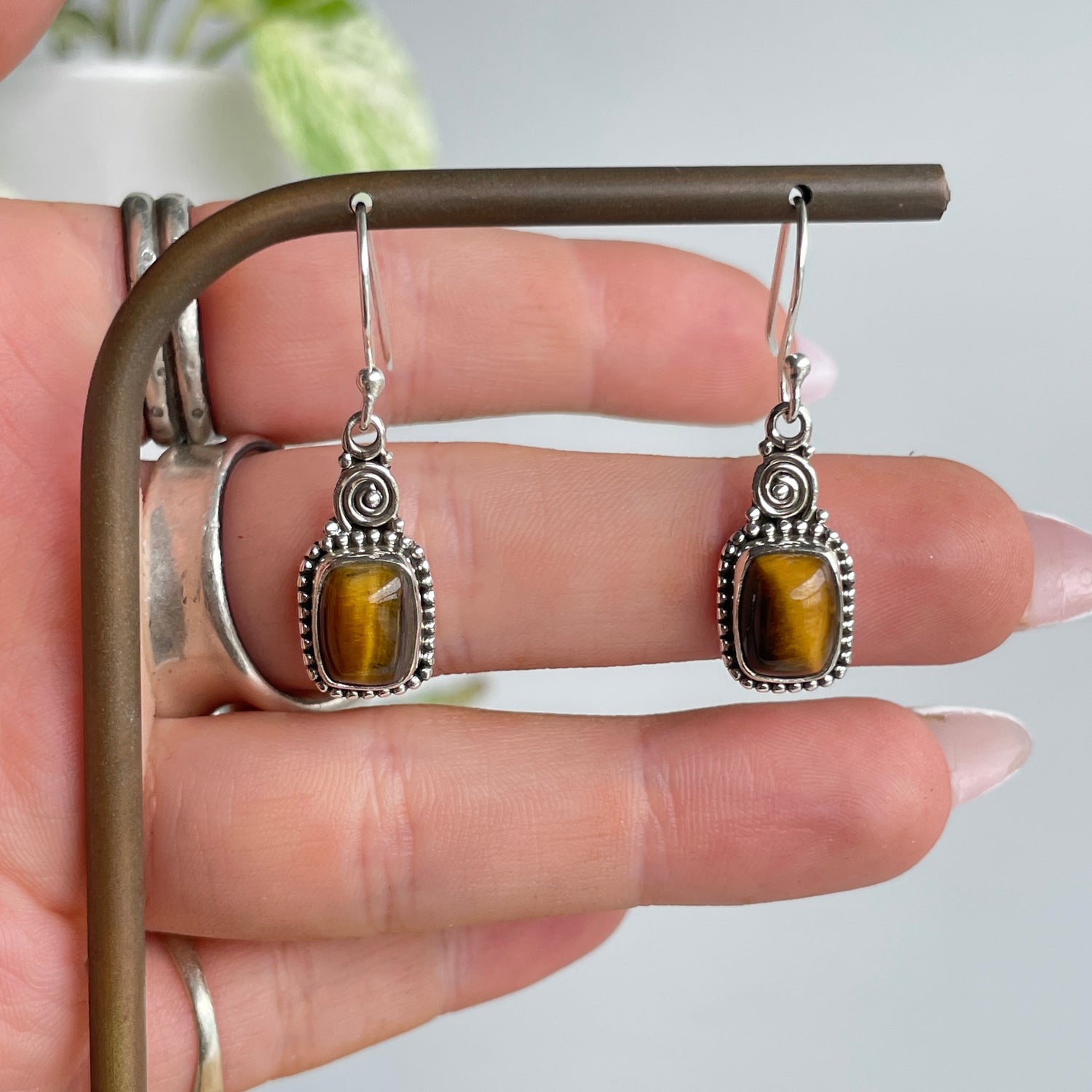 Tigers Eye Rectangle Earrings