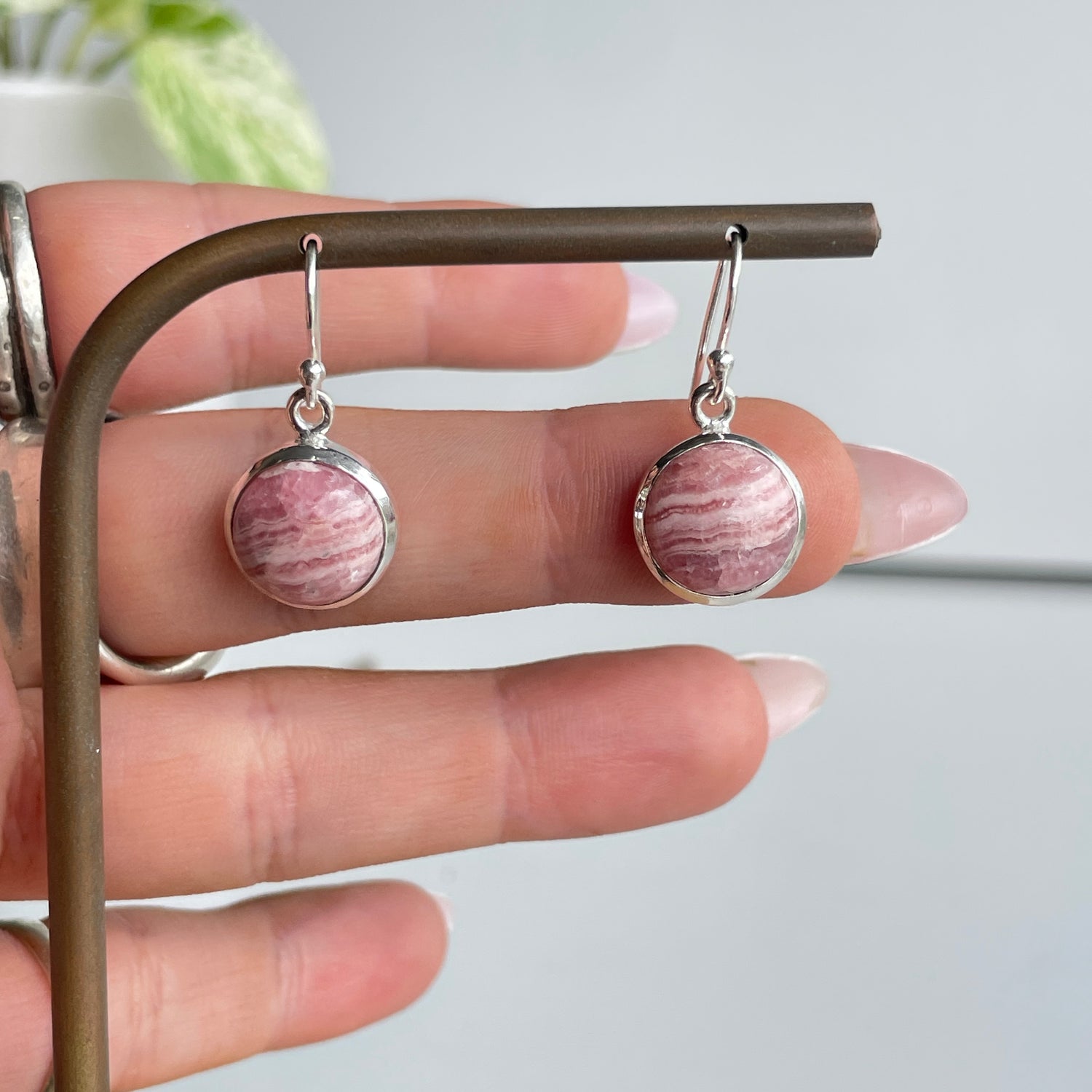 Rhodochrosite Round Earrings