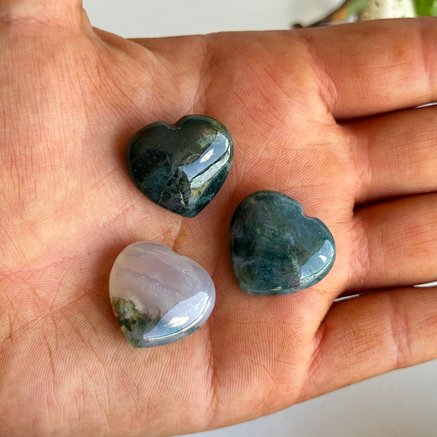 Moss Agate Mini Heart 2cm