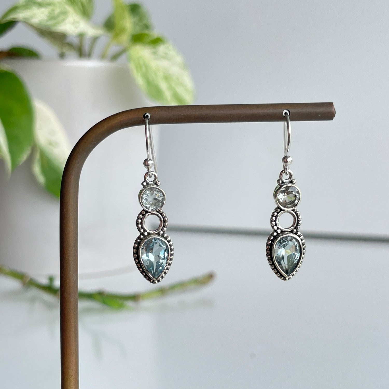 Blue Topaz Detailed Teardrop Earrings