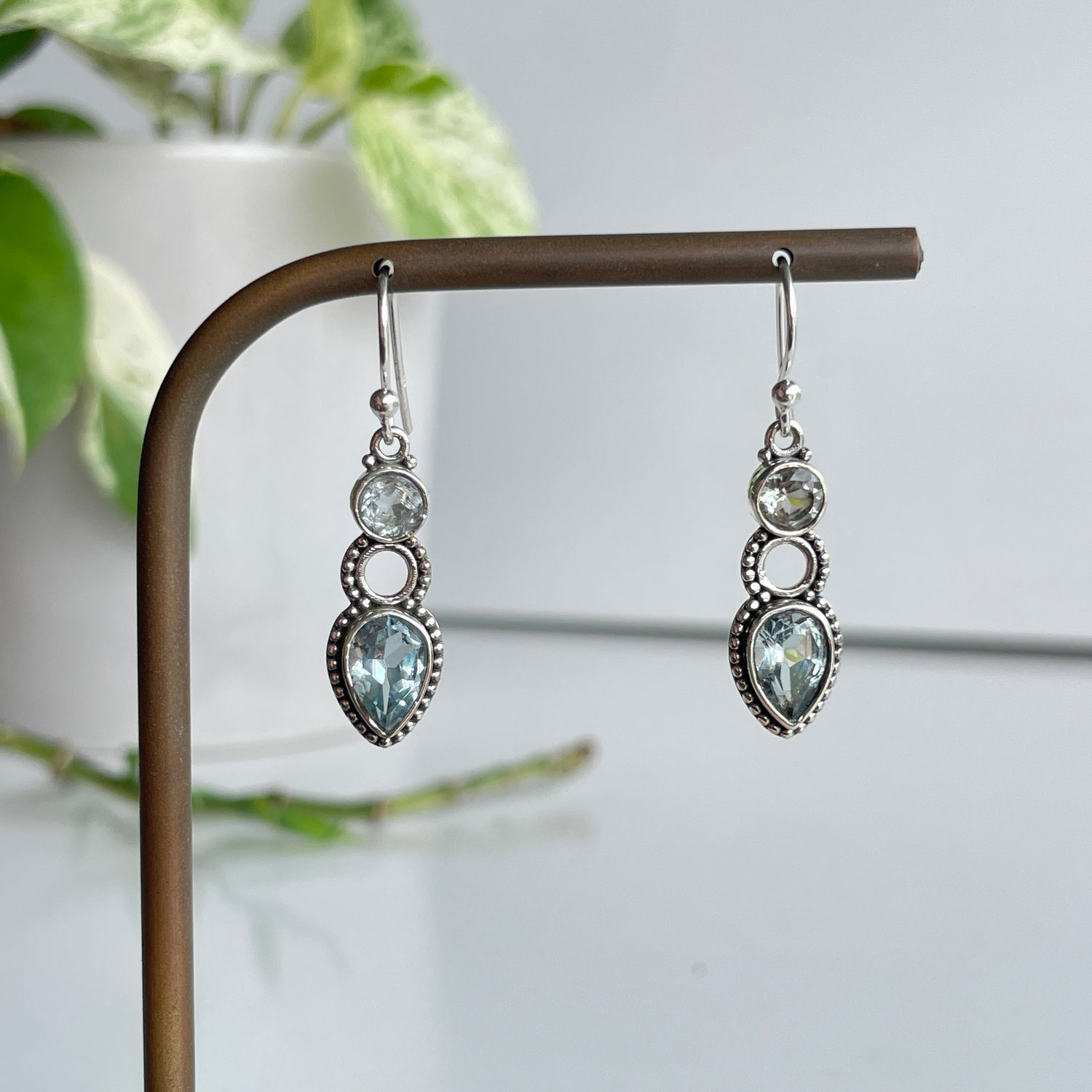 Blue Topaz Detailed Teardrop Earrings