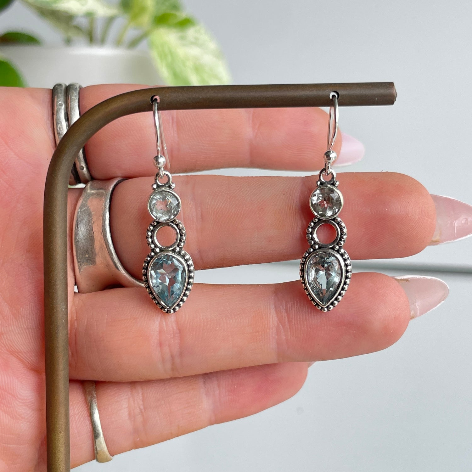 Blue Topaz Detailed Teardrop Earrings