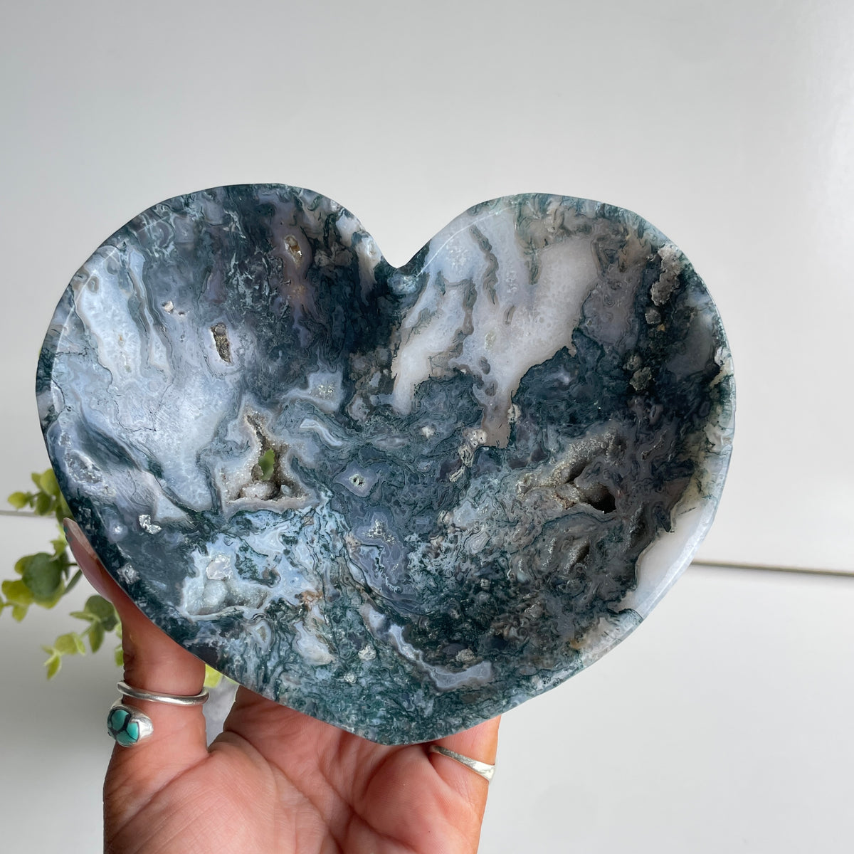 Moss Agate Heart Bowl 14.9cm
