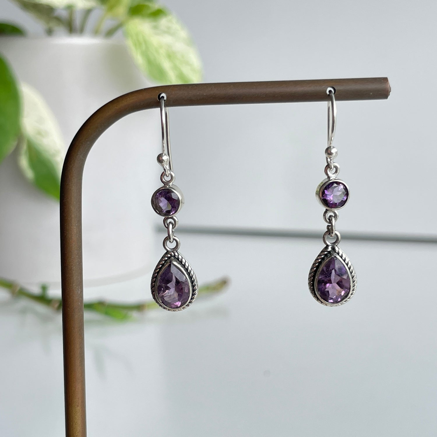 Amethyst Double Stone Earrings