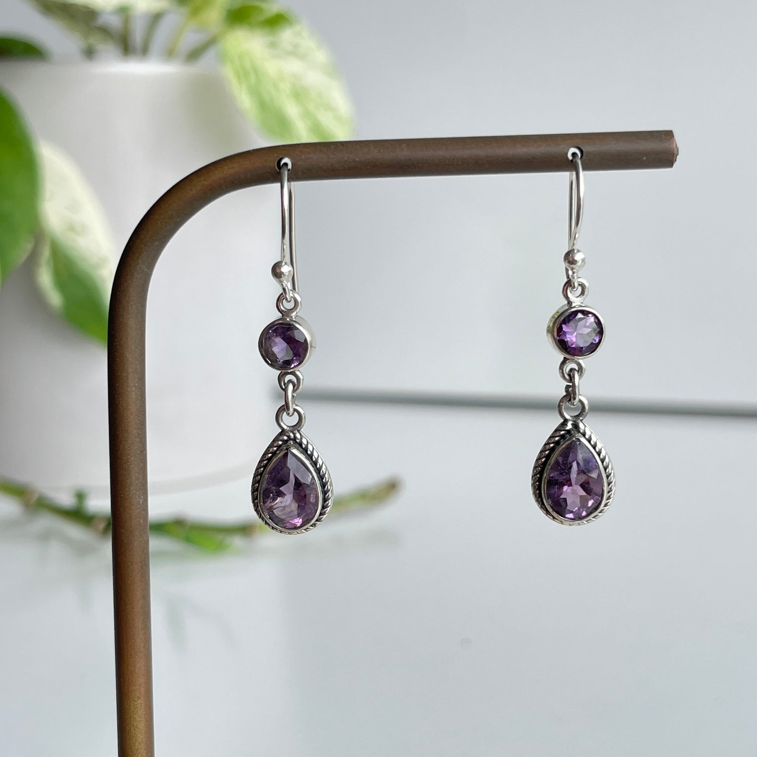 Amethyst Double Stone Earrings