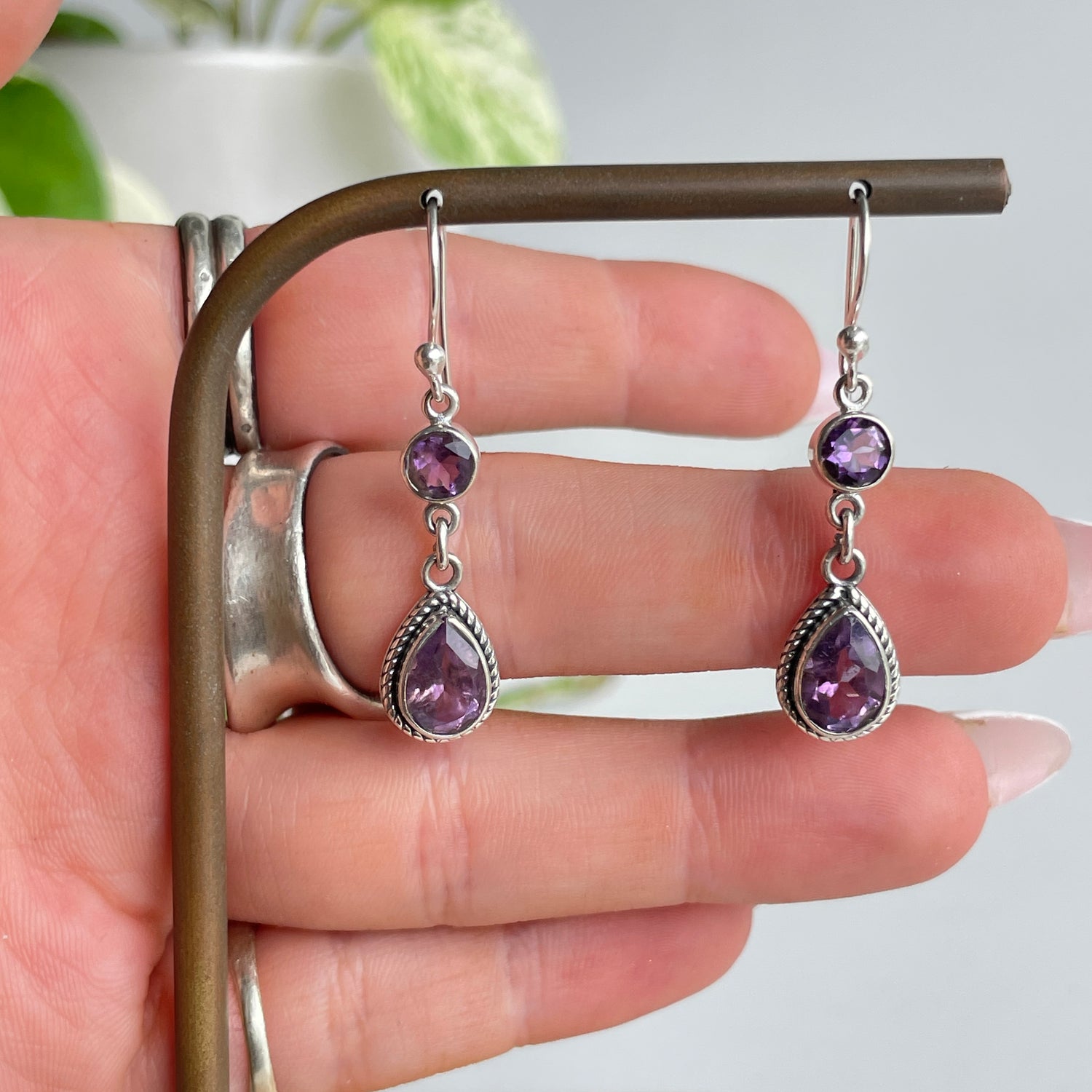 Amethyst Double Stone Earrings