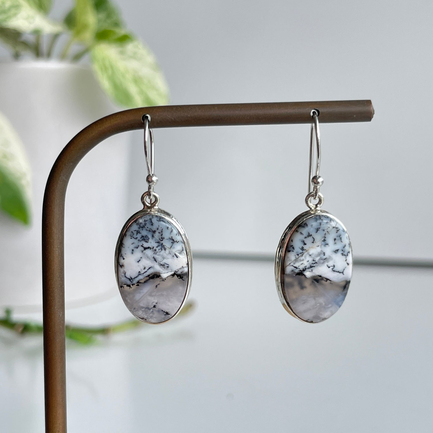 Dendritic Opal Oval Earrings
