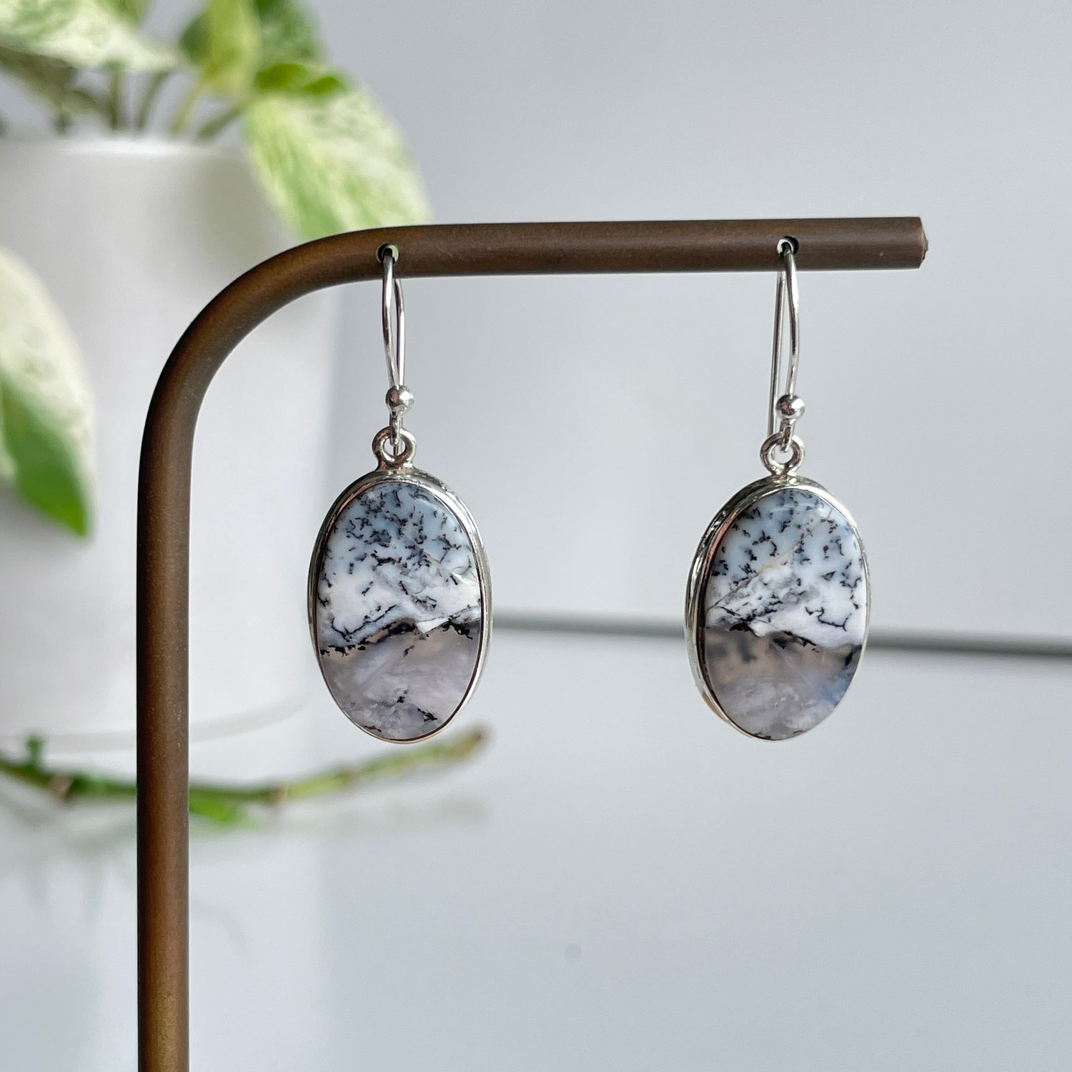 Dendritic Opal Oval Earrings