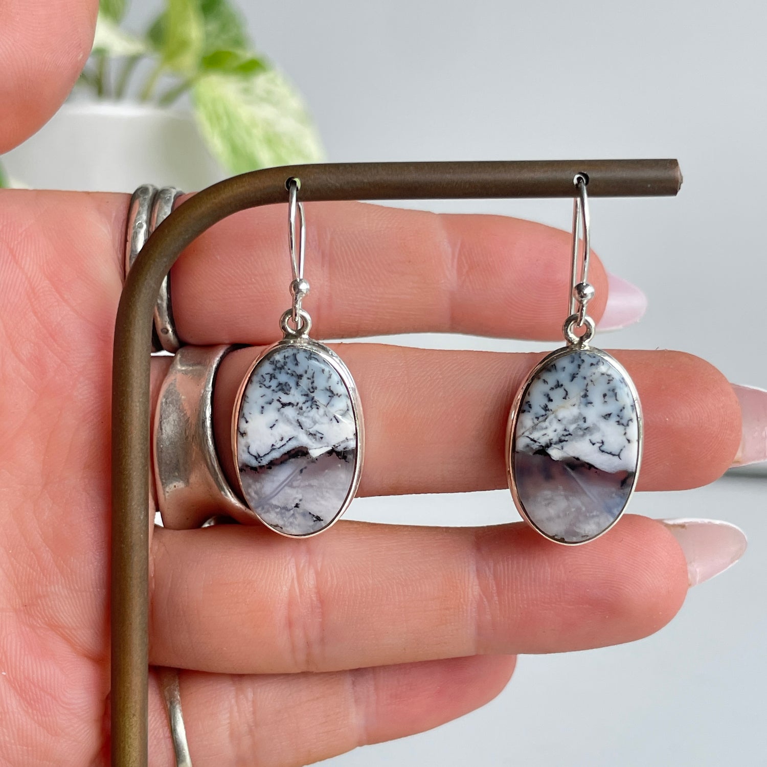 Dendritic Opal Oval Earrings