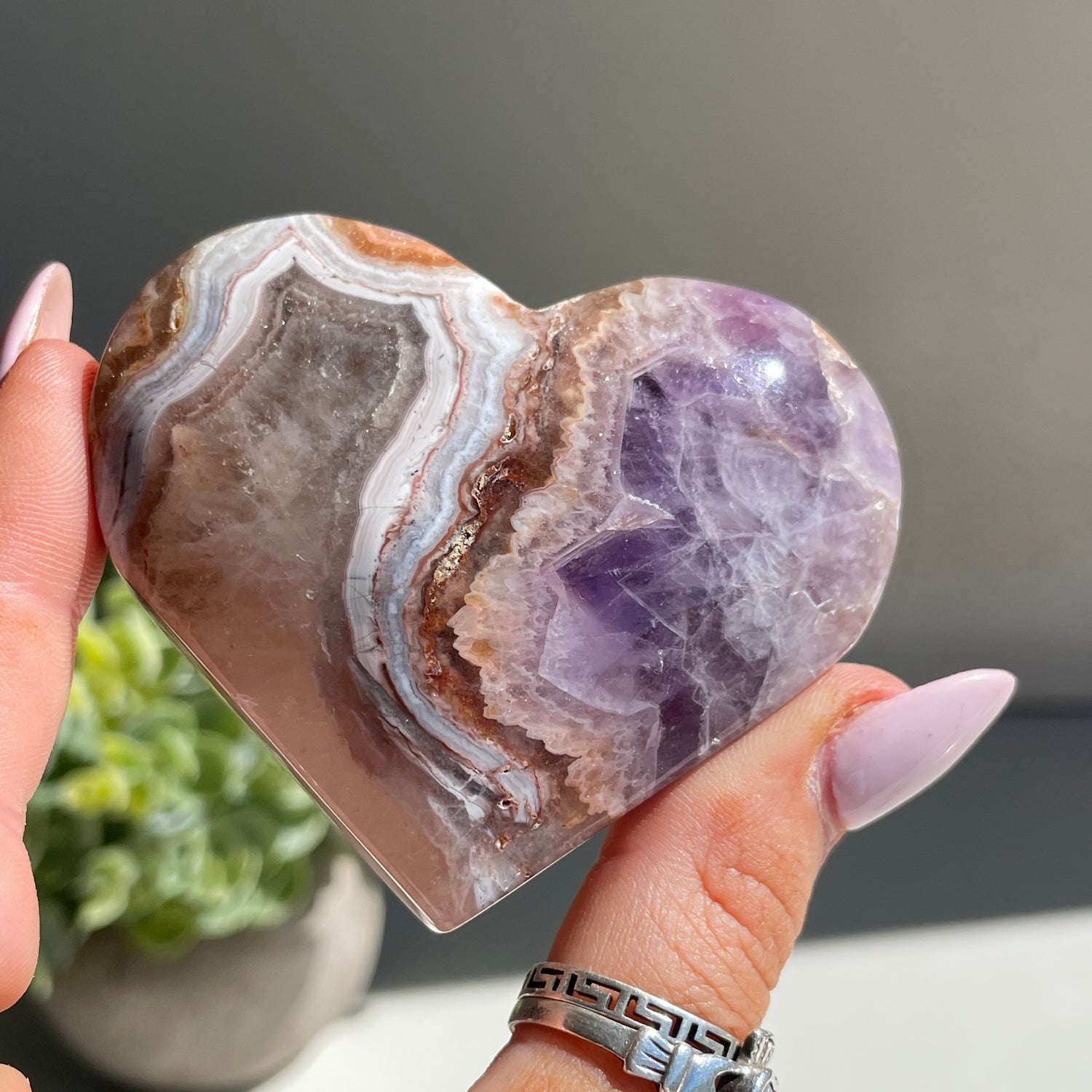 Amethyst & Agate Heart 6.3cm