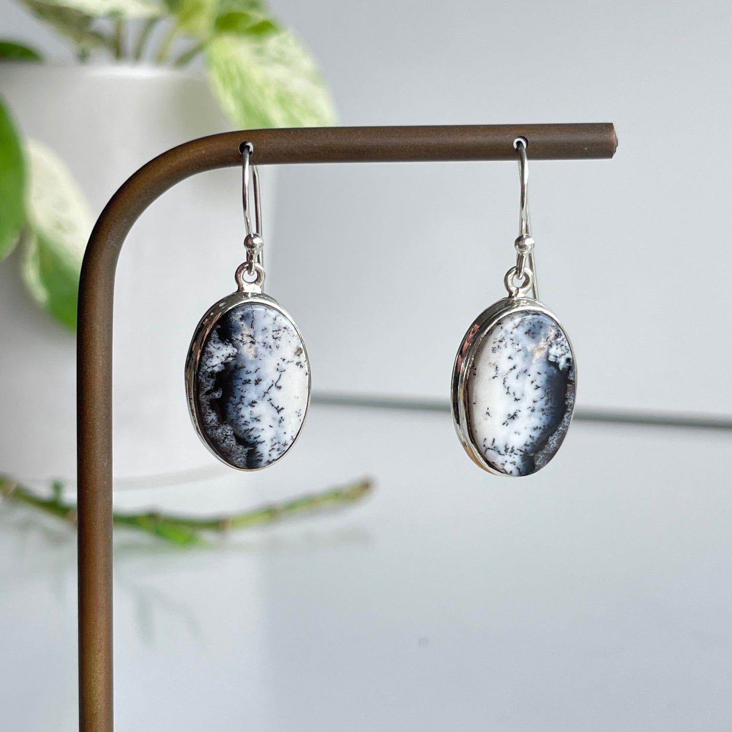 Dendritic Opal Oval Earrings