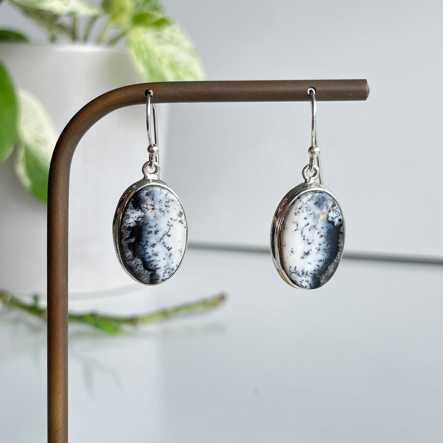 Dendritic Opal Oval Earrings