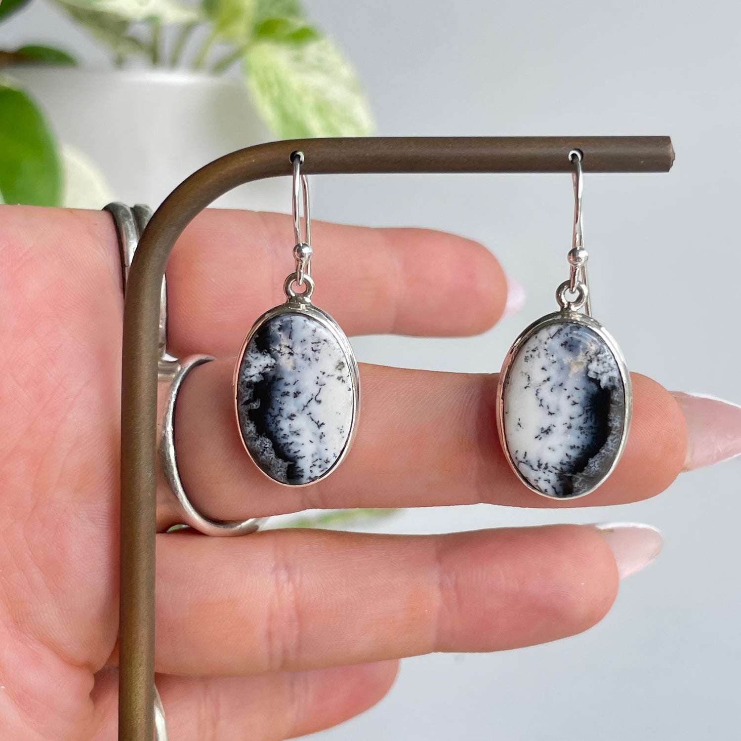 Dendritic Opal Oval Earrings