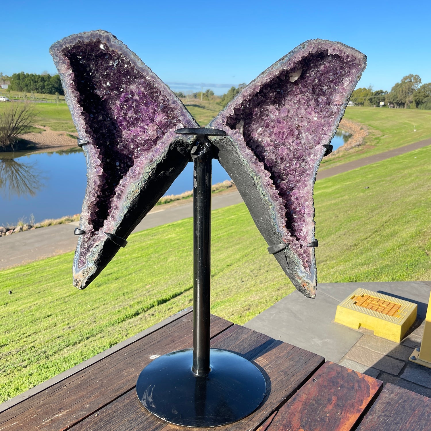 Amethyst Geode Wings In Stand 12.770kg