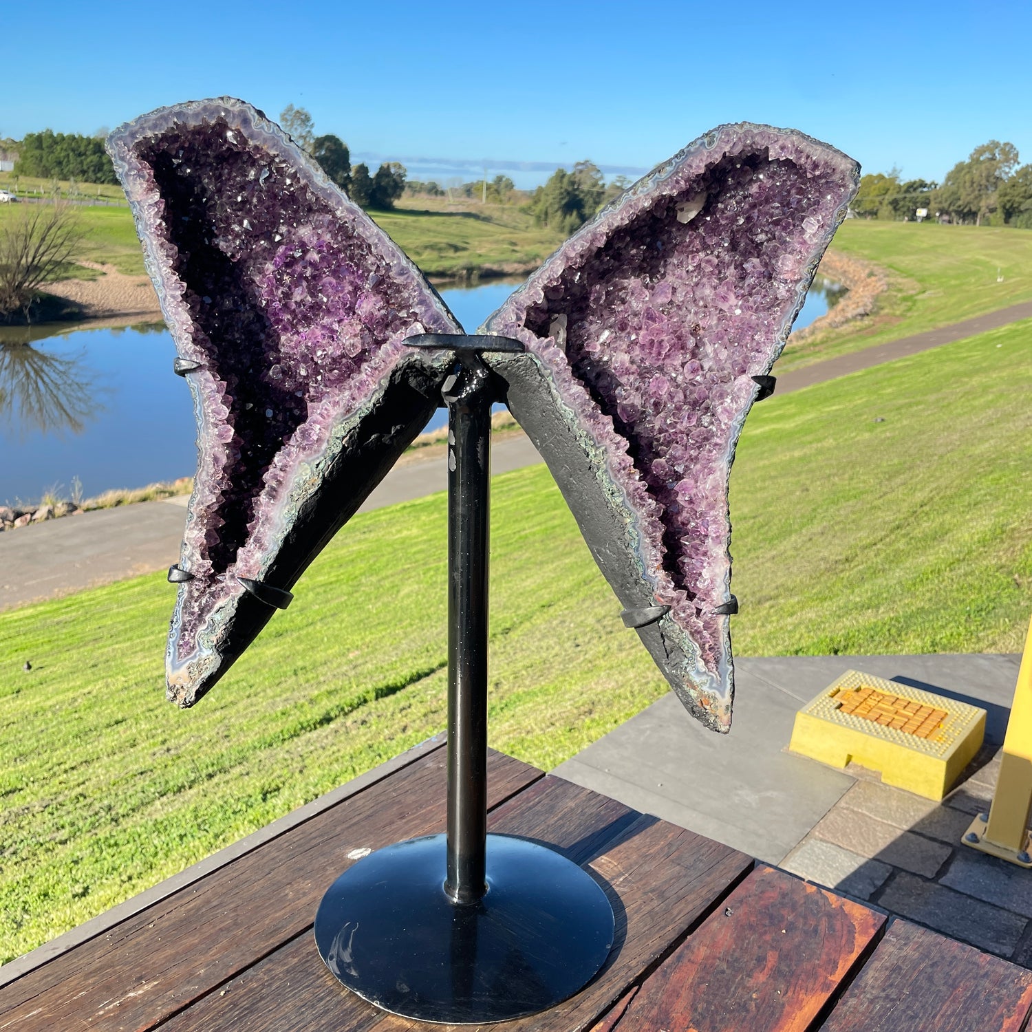 Amethyst Geode Wings In Stand 12.770kg