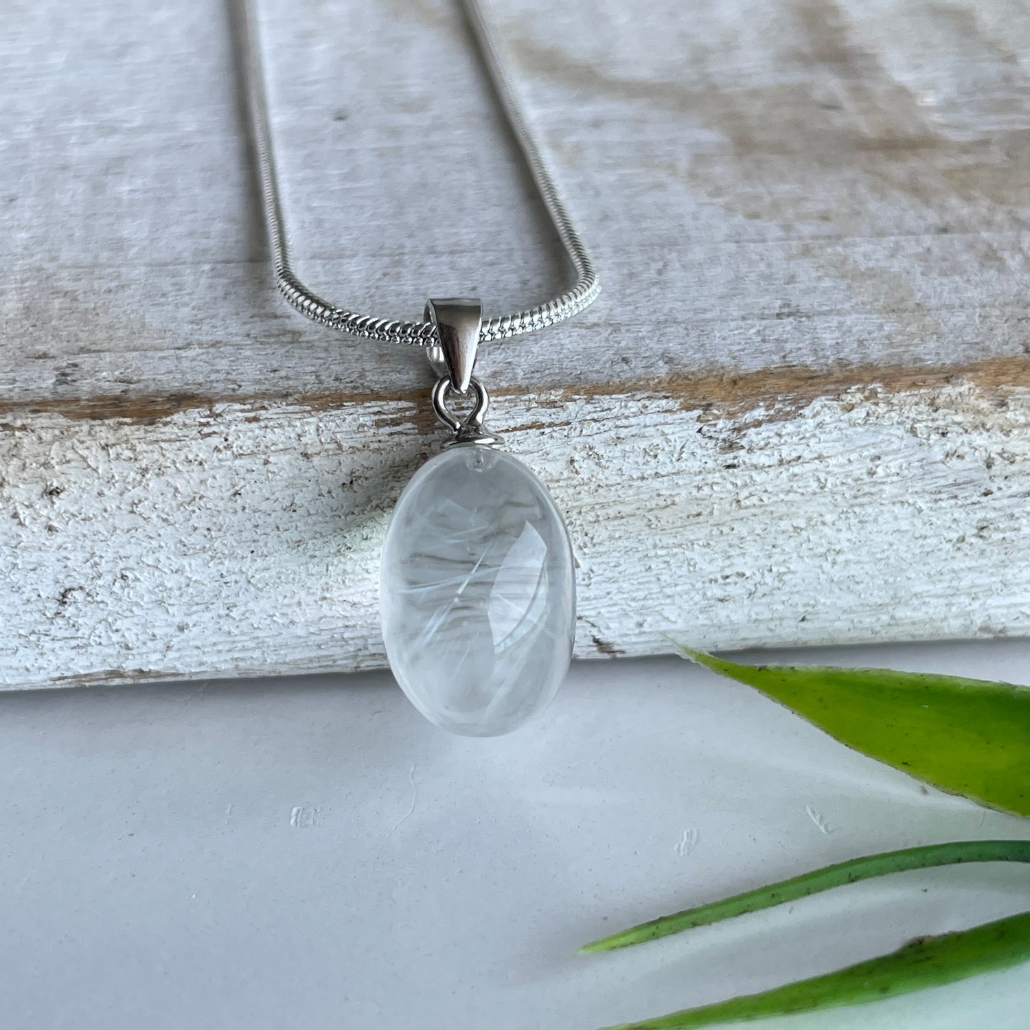 Blue Needle Quartz Oval Pendant 002