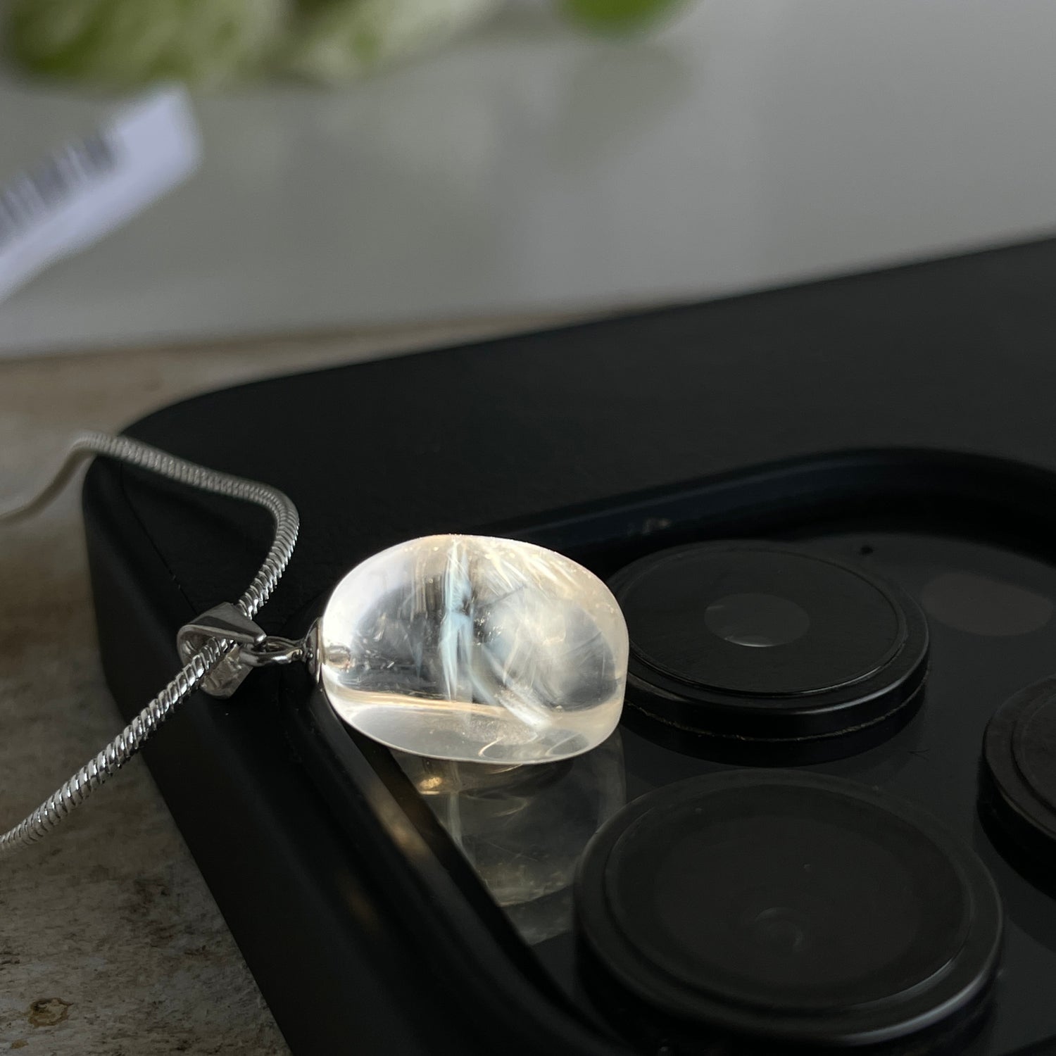 Blue Needle Quartz Oval Pendant 002