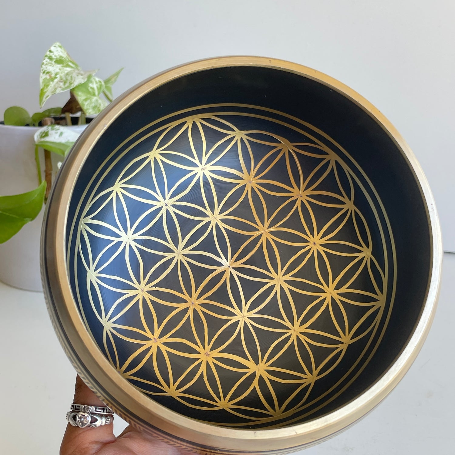 Black Flower Of Life Singing Bowl BS591