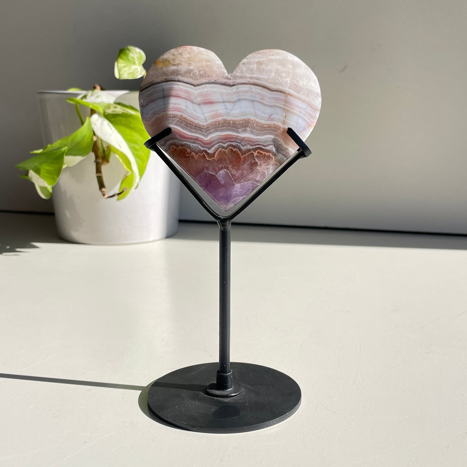Amethyst Agate Heart In Stand 8.1cm