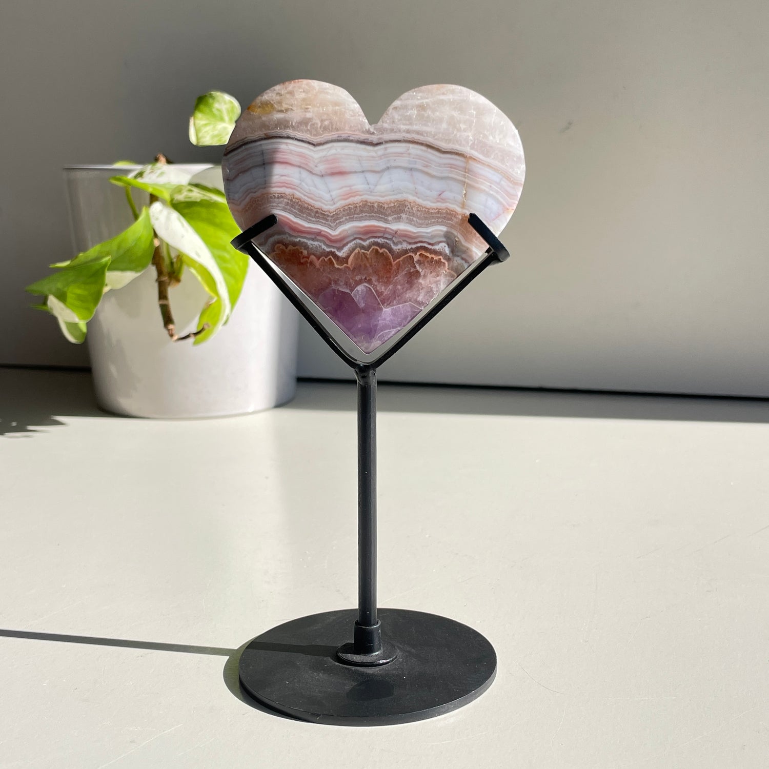 Amethyst Agate Heart In Stand 8.1cm