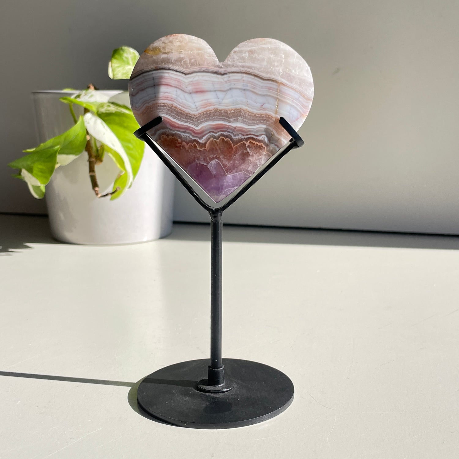 Amethyst Agate Heart In Stand 8.1cm