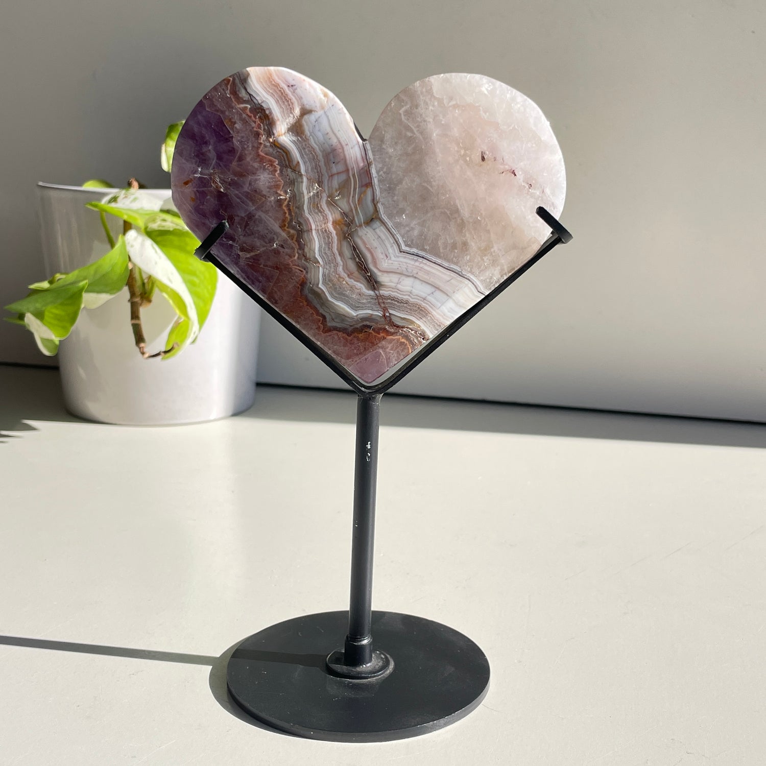 Amethyst Agate Heart In Stand 12cm