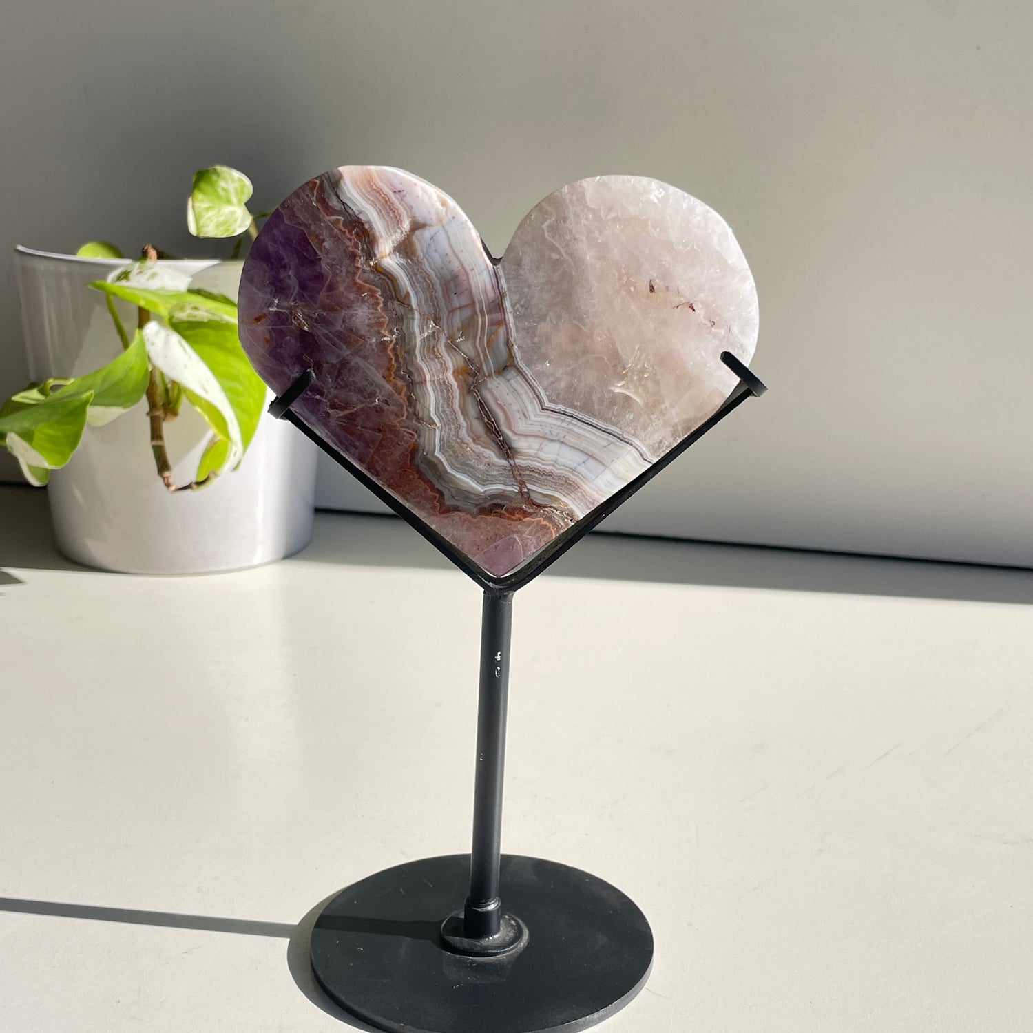 Amethyst Agate Heart In Stand 12cm