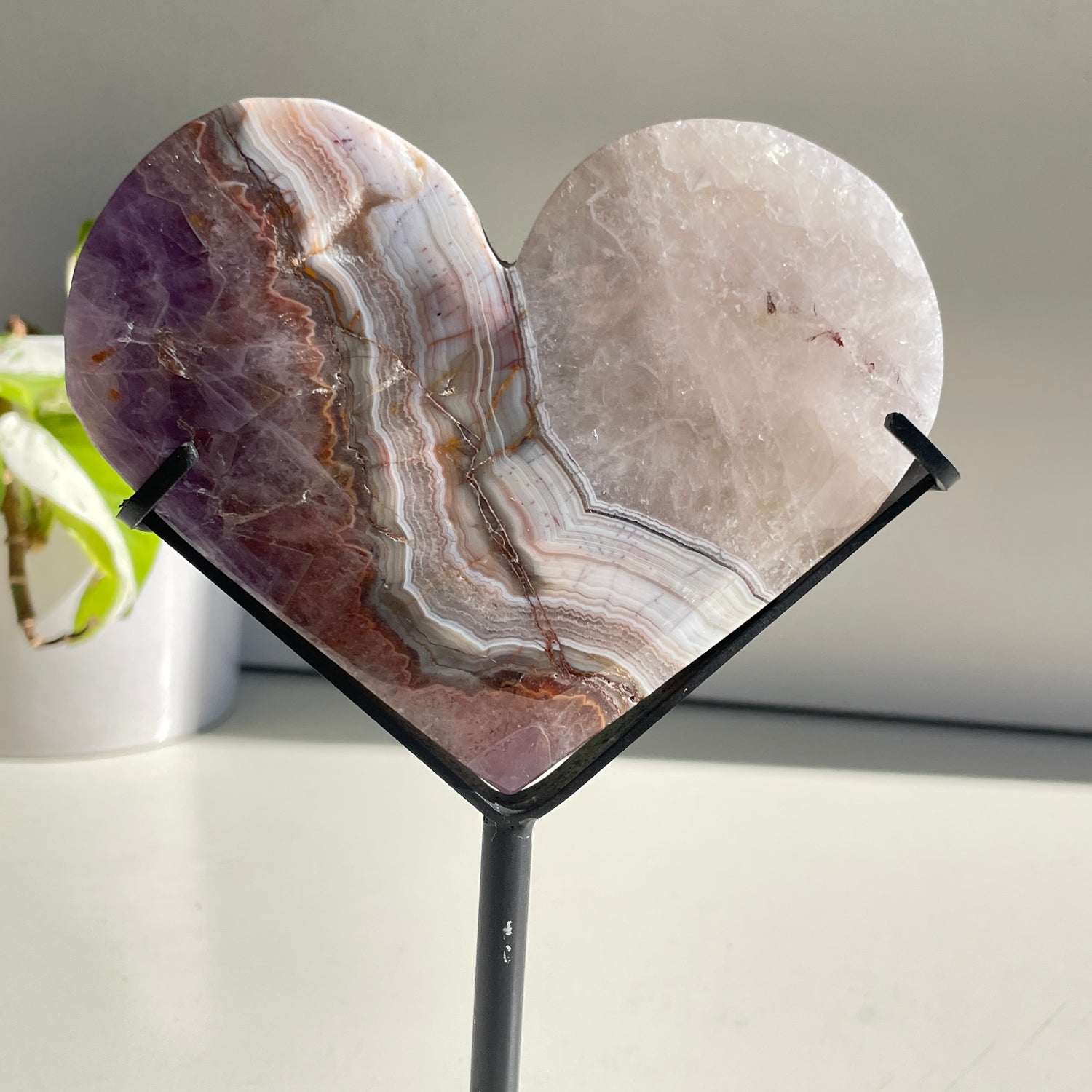 Amethyst Agate Heart In Stand 12cm