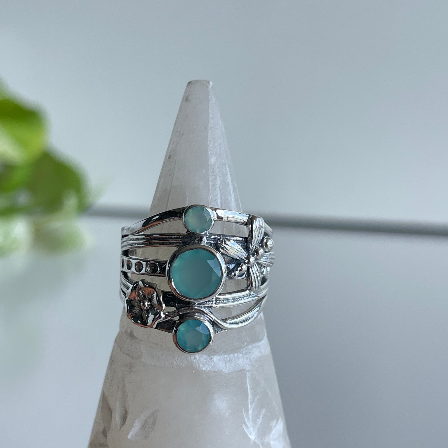 Chalcedony Triple Dragonfly Ring