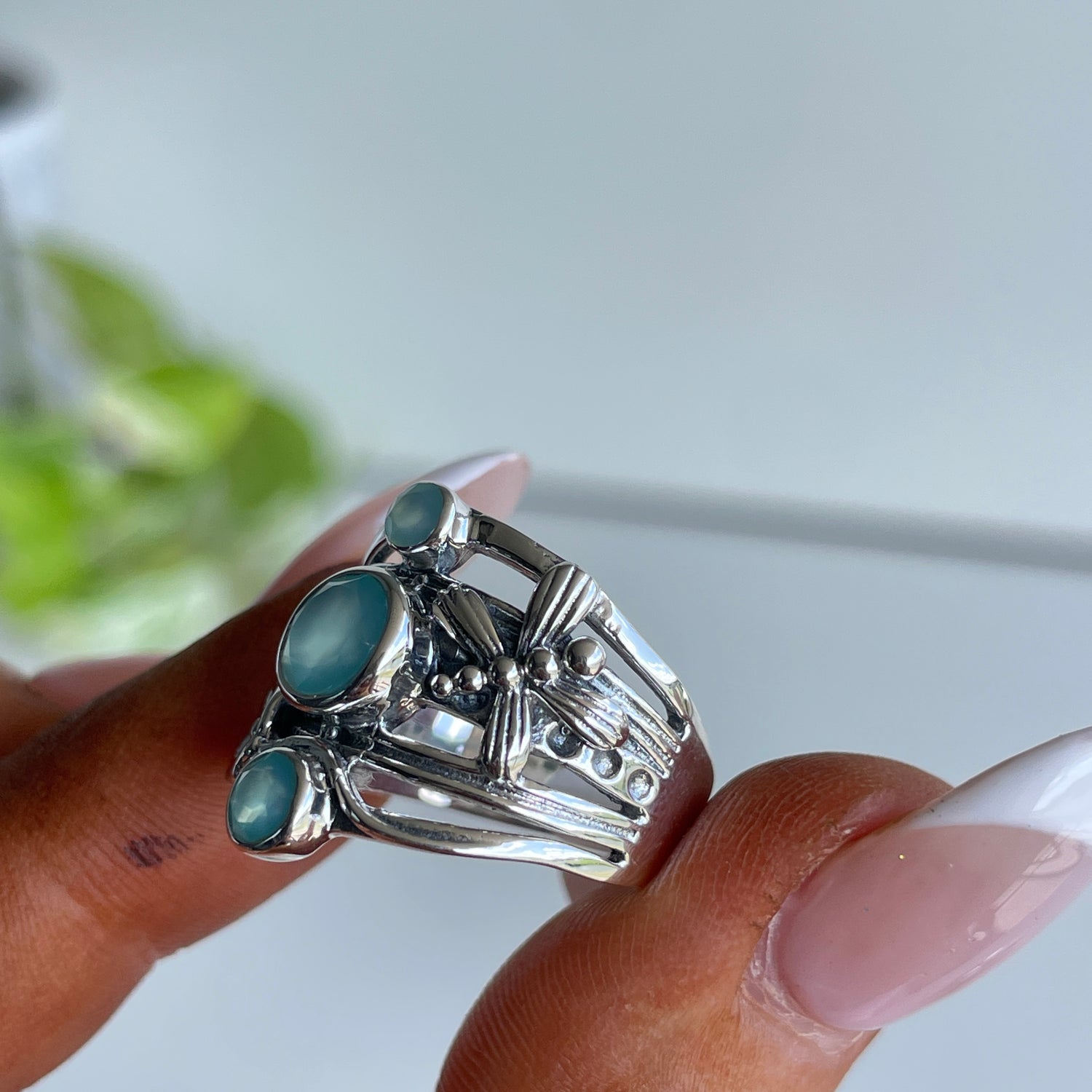 Chalcedony Triple Dragonfly Ring