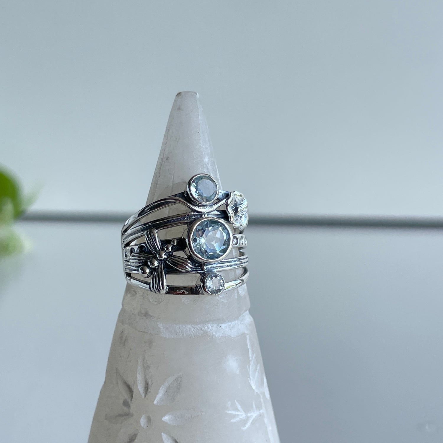 Blue Topaz Triple Dragonfly Ring