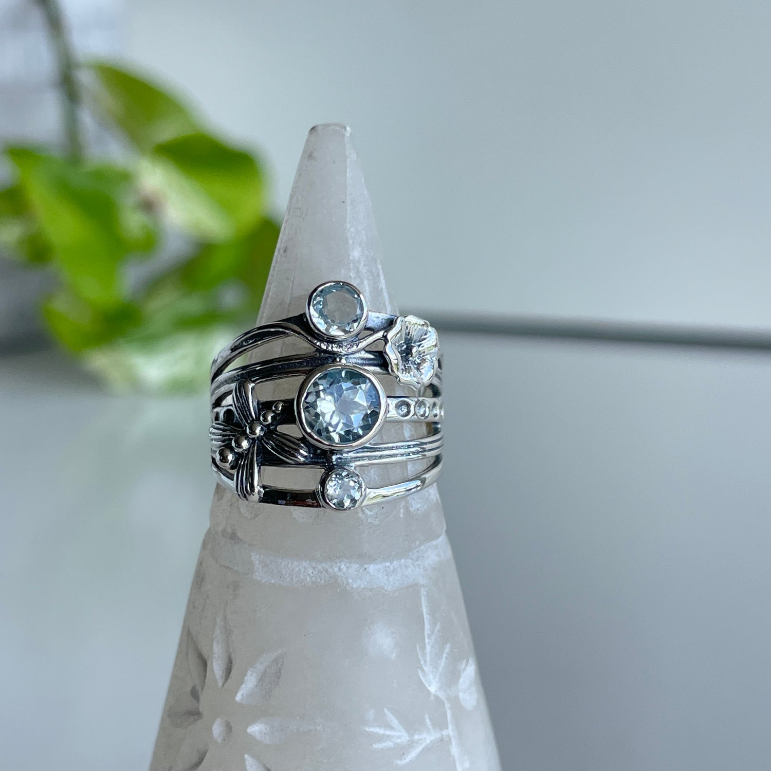 Blue Topaz Triple Dragonfly Ring