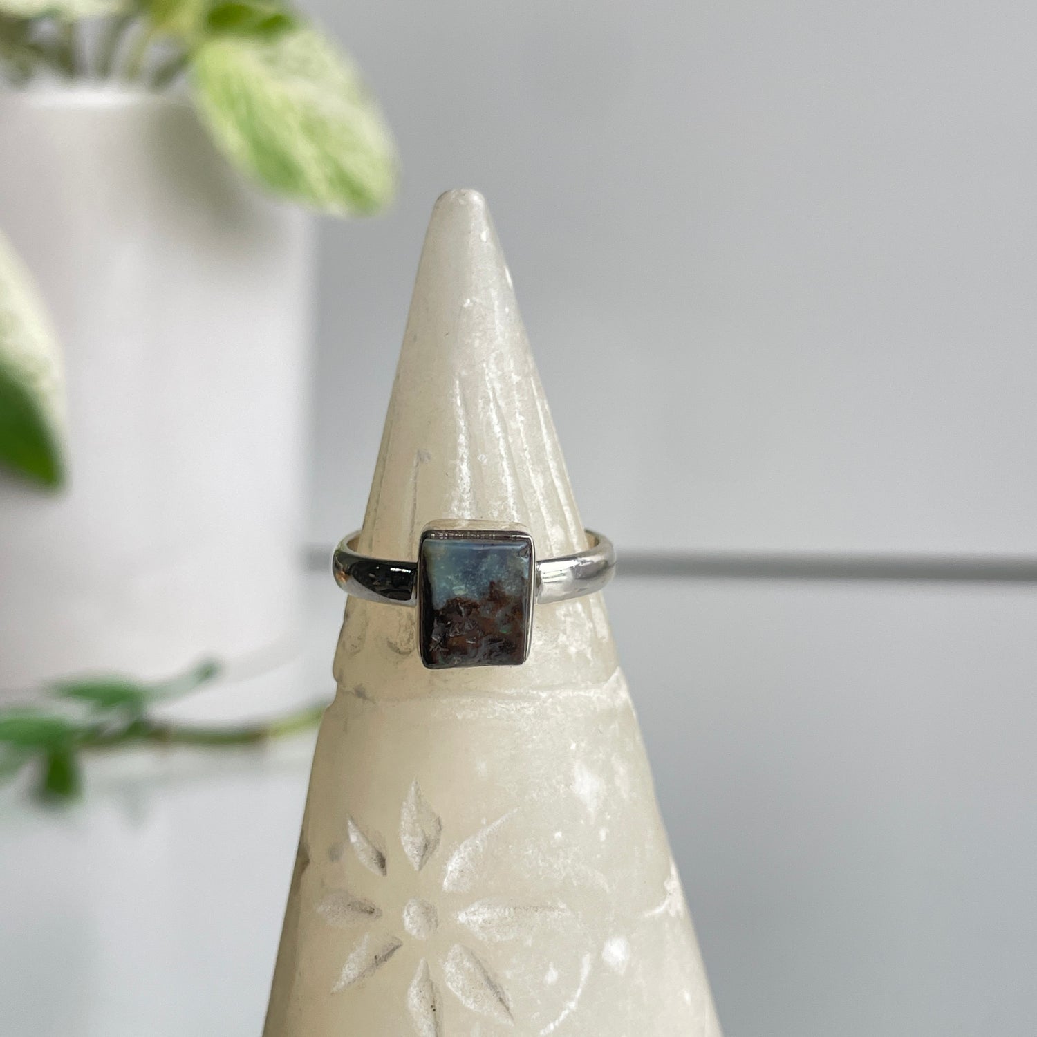 Boulder Opal Rectangle Ring Sz7