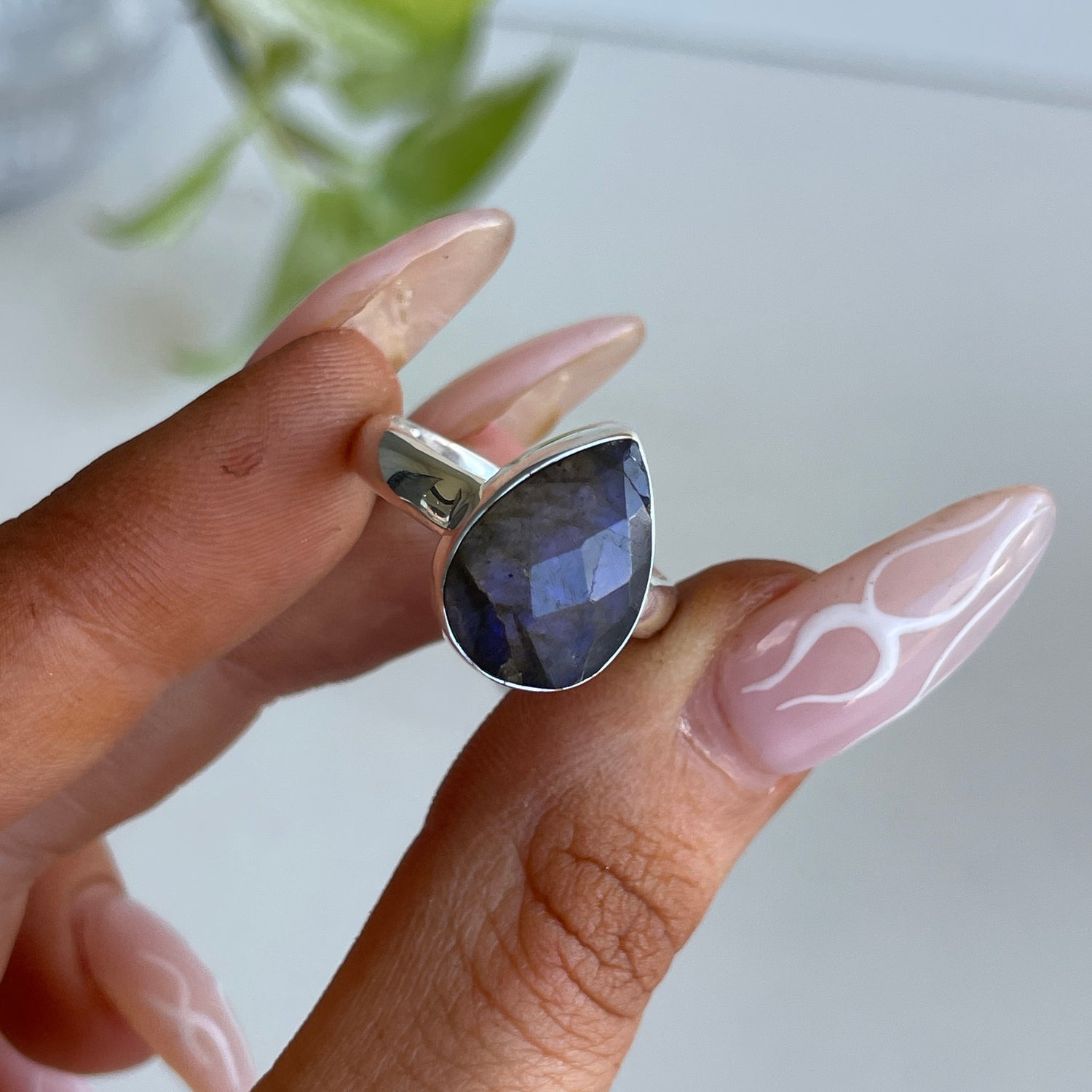 Labradorite Teardrop Ring Sz8 015