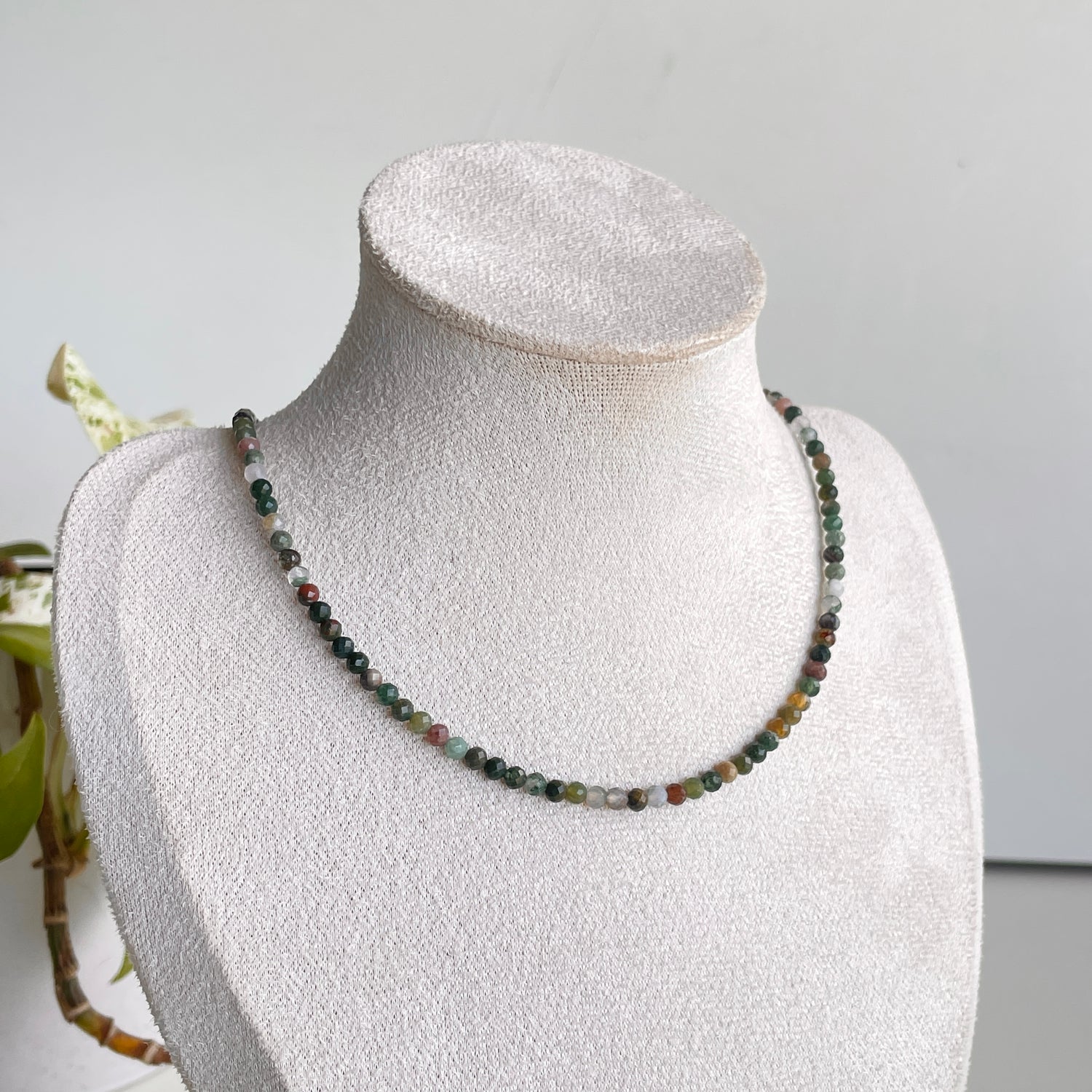 Moss Agate Faceted Necklace 3mm