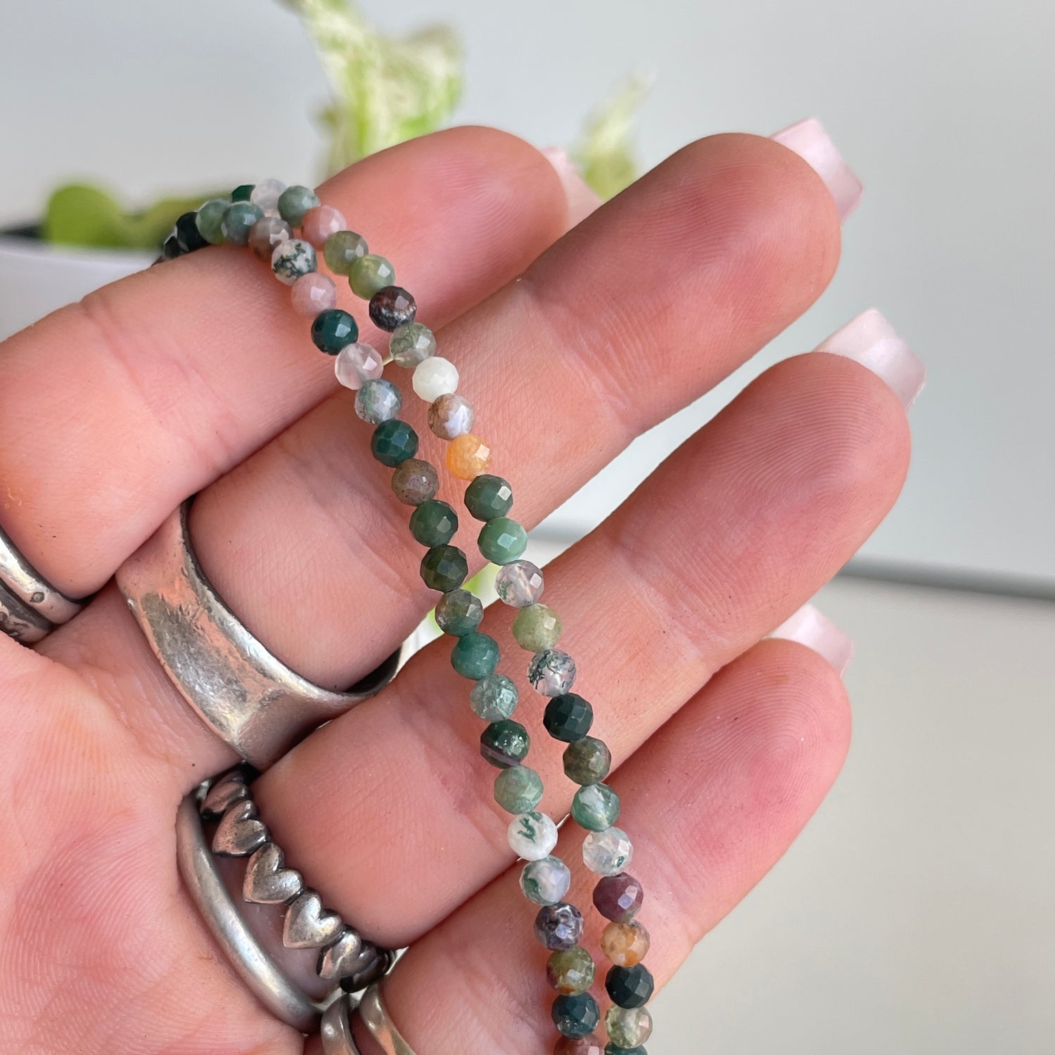 Moss Agate Faceted Necklace 3mm