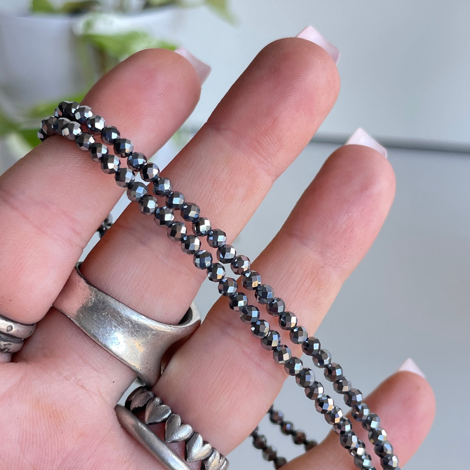 Hematite Faceted Necklace 3mm