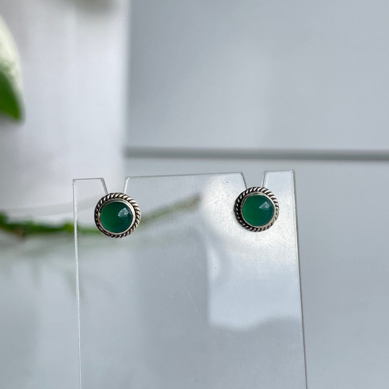 Green Onyx Round Stud Earrings
