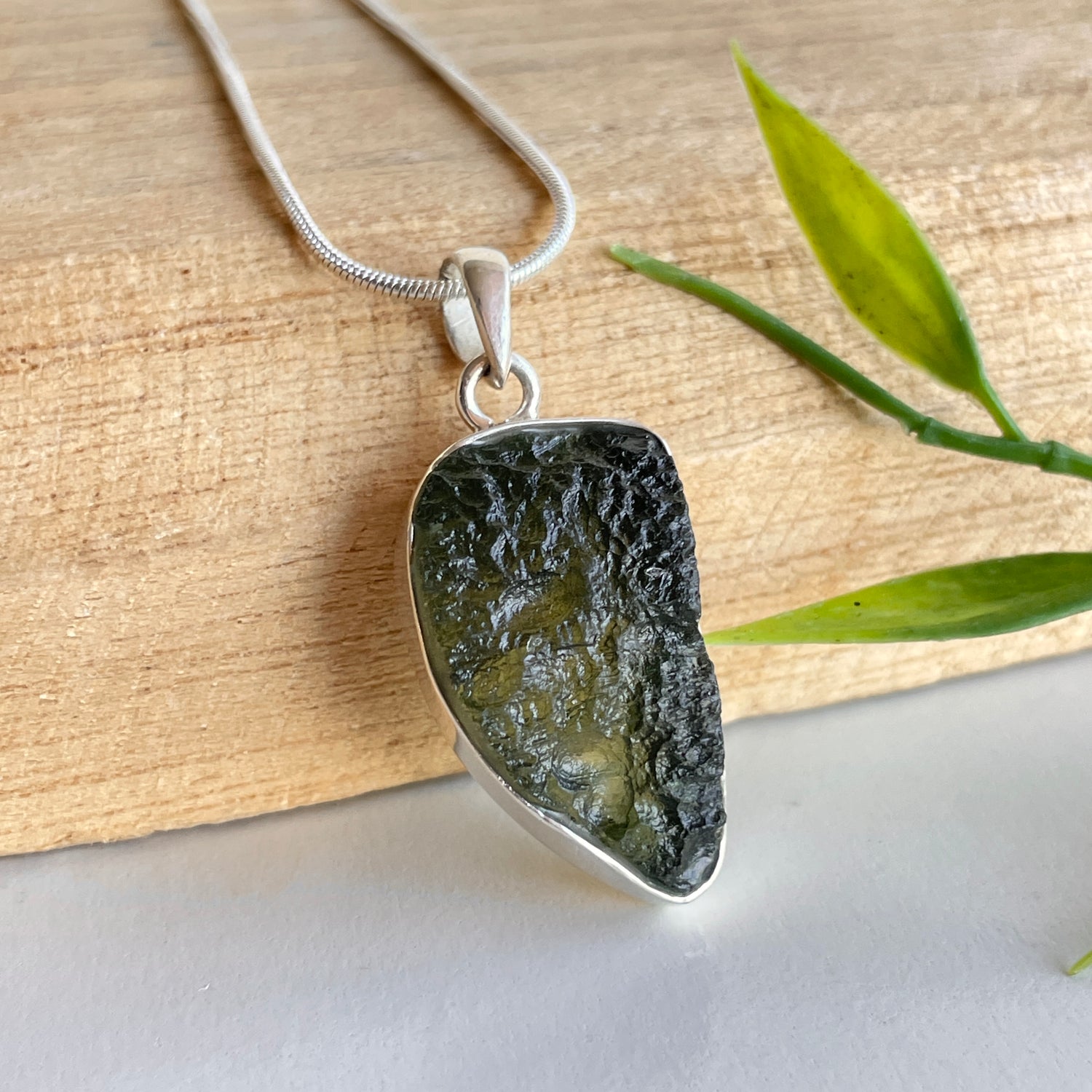 Moldavite Raw Freeform Pendant